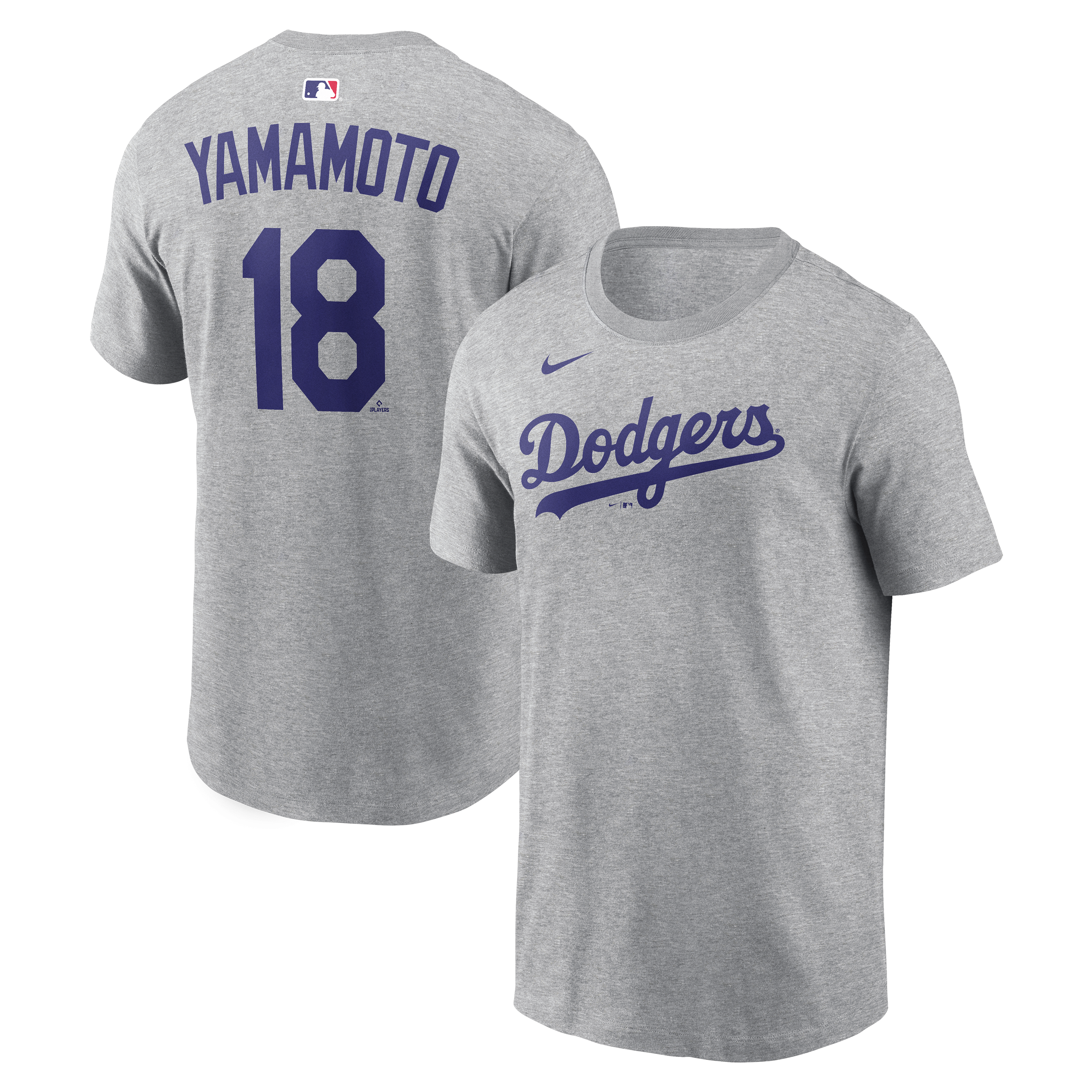 Men's Nike Yoshinobu Yamamoto Heather Gray Los Angeles Dodgers Road Name & Number T-Shirt