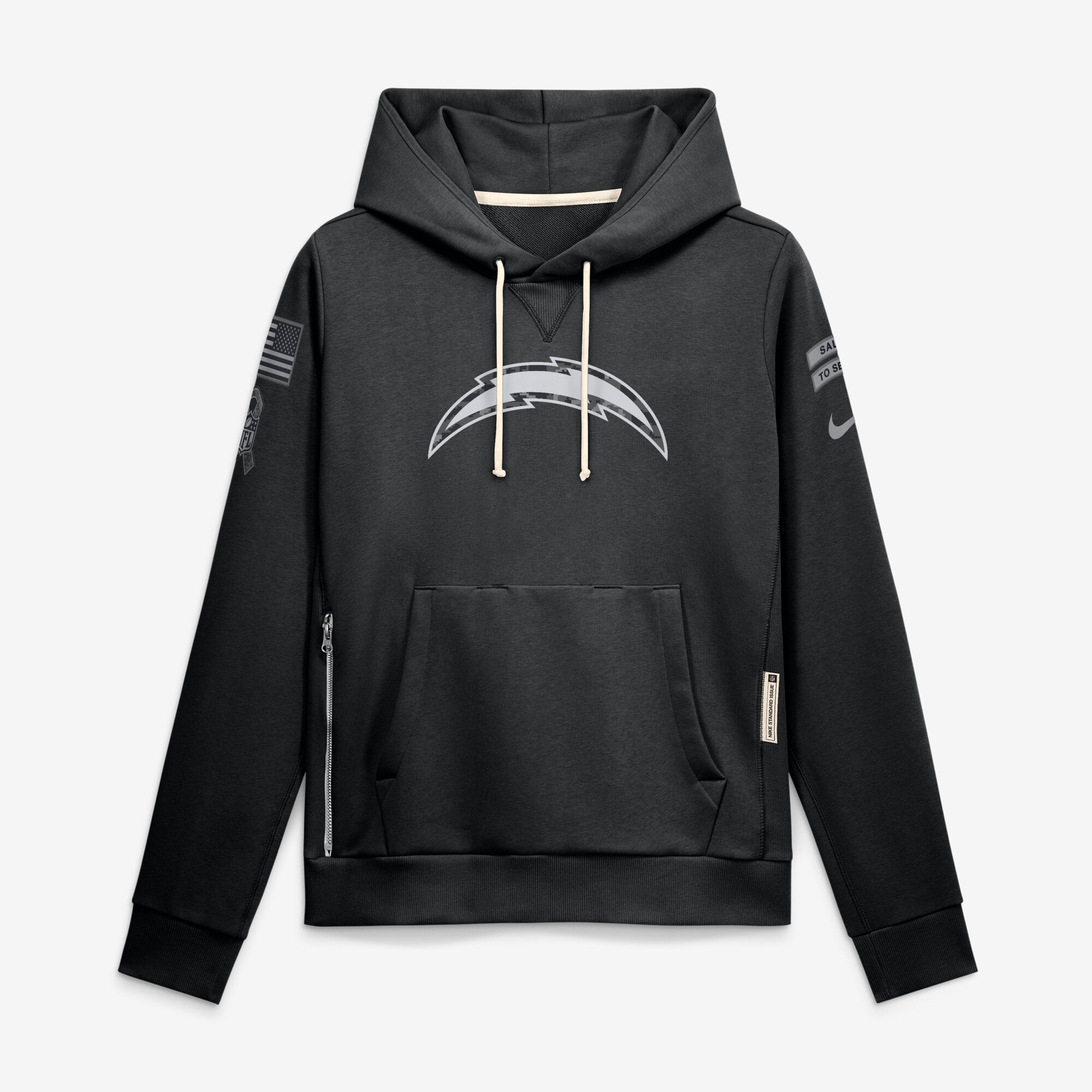 Women's Nike  Black Los Angeles Chargers 2026 Salute to Service Sideline Dri-FIT Pullover Hoodie