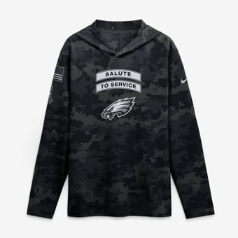 Men's Nike  Black Philadelphia Eagles 2026 Salute to Service Sideline Lightweight Hooded Dri-FIT Long Sleeve Top