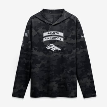 Men's Nike  Black Denver Broncos 2026 Salute to Service Sideline Lightweight Hooded Dri-FIT Long Sleeve Top
