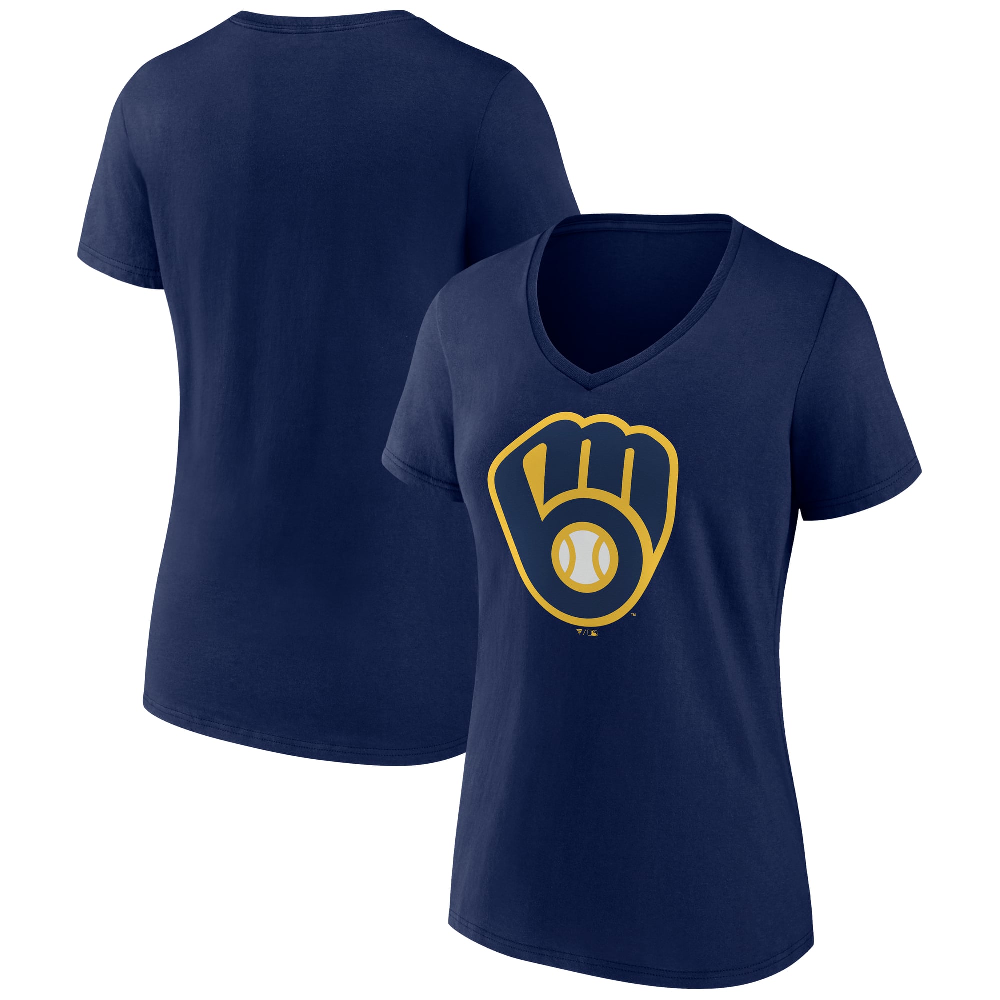 Women's Logo Athletic  Navy Milwaukee Brewers Official Logo Athletic V-Neck T-Shirt
