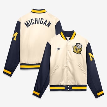 Men's Nike  Natural/Navy Michigan Wolverines Legacy Full-Snap Bomber Jacket