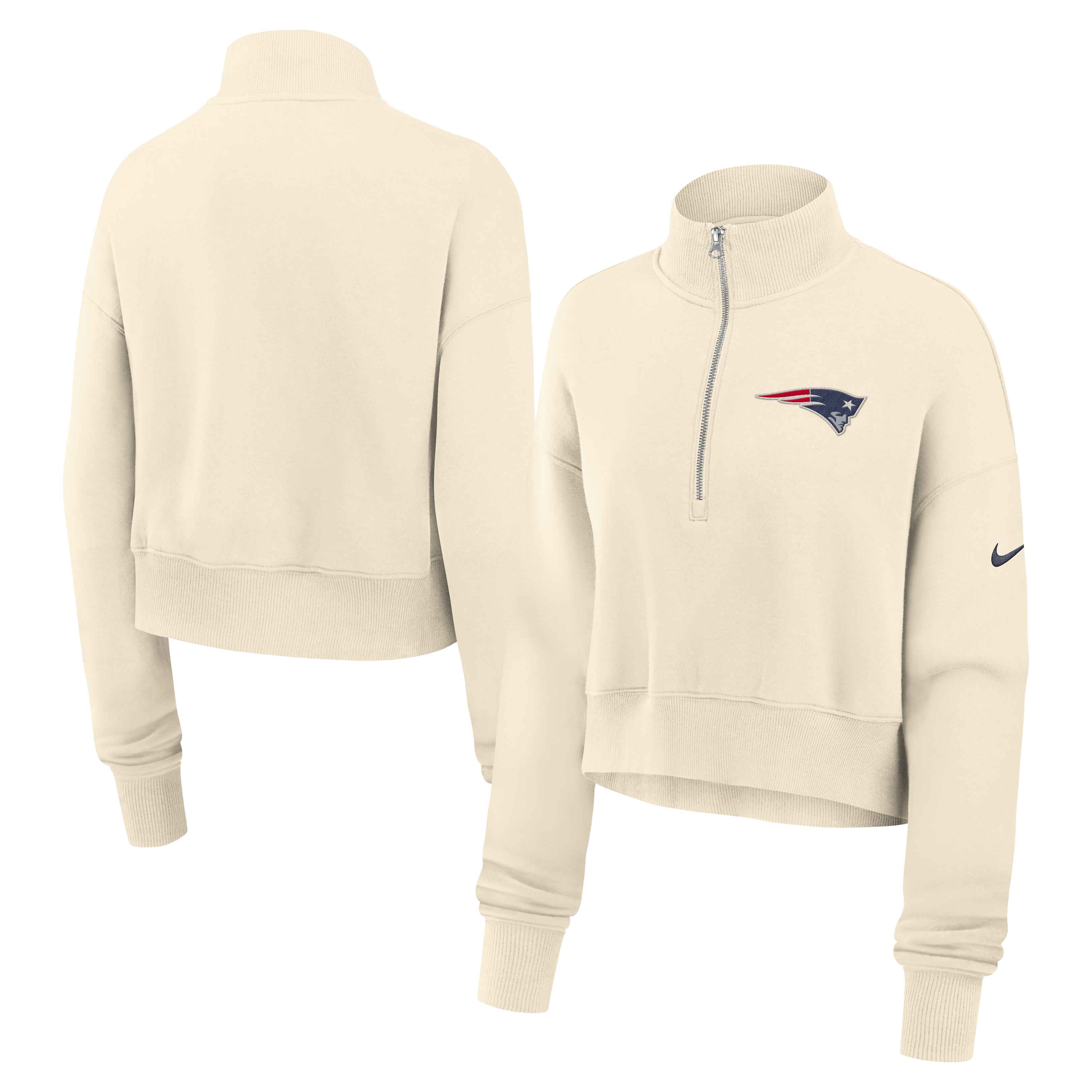 Women's Nike Cream New England Patriots Legacy Phoenix Fleece Cropped Half-Zip Sweatshirt
