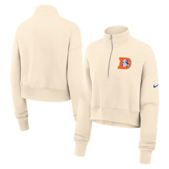 Women's Nike Cream Denver Broncos Legacy Phoenix Fleece Cropped Half-Zip Sweatshirt