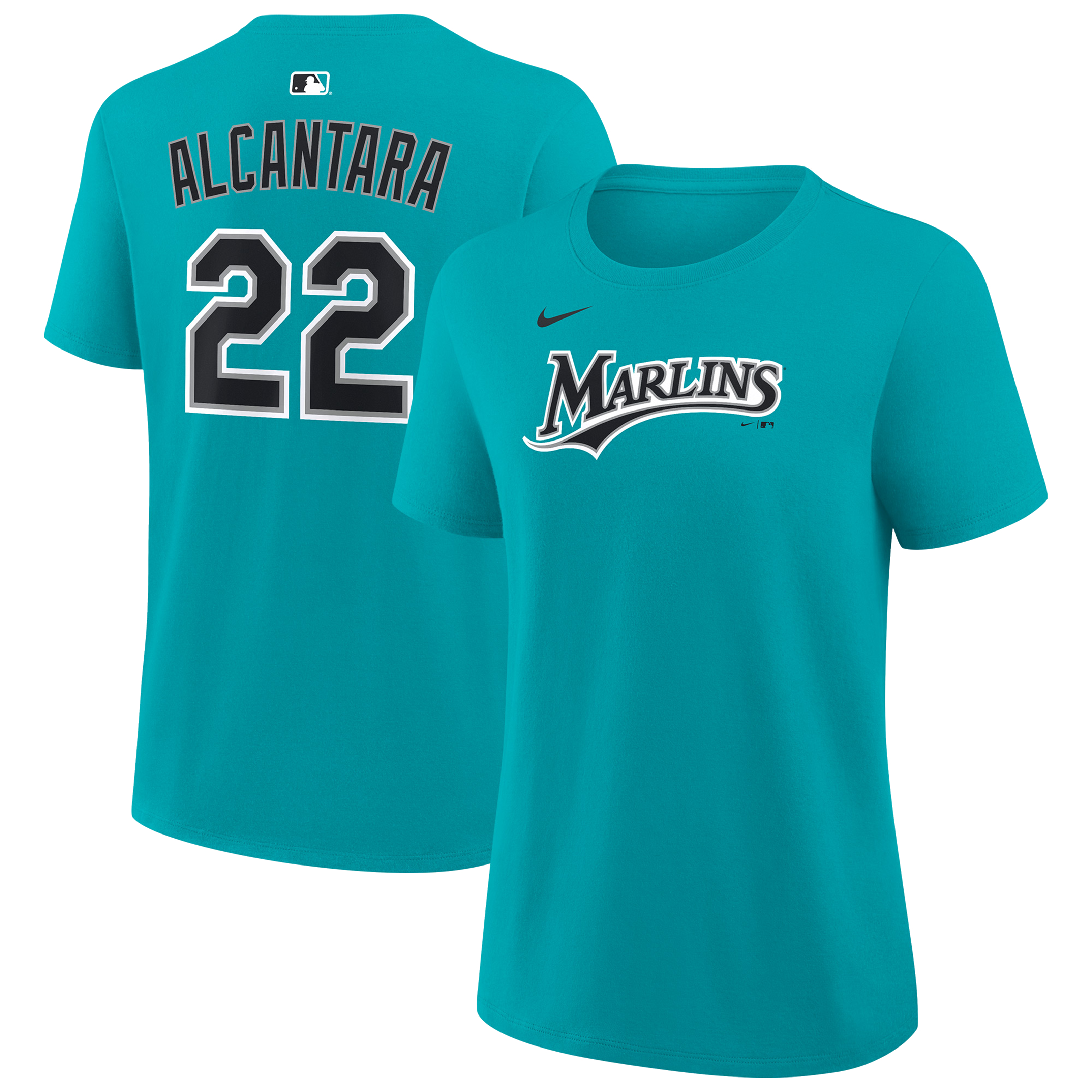 Women's Nike Sandy Alcantara Teal Miami Marlins Name & Number T-Shirt