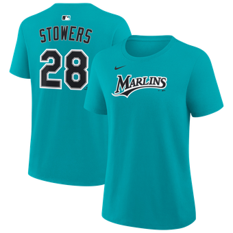 Women's Nike Kyle Stowers Teal Miami Marlins Name & Number T-Shirt