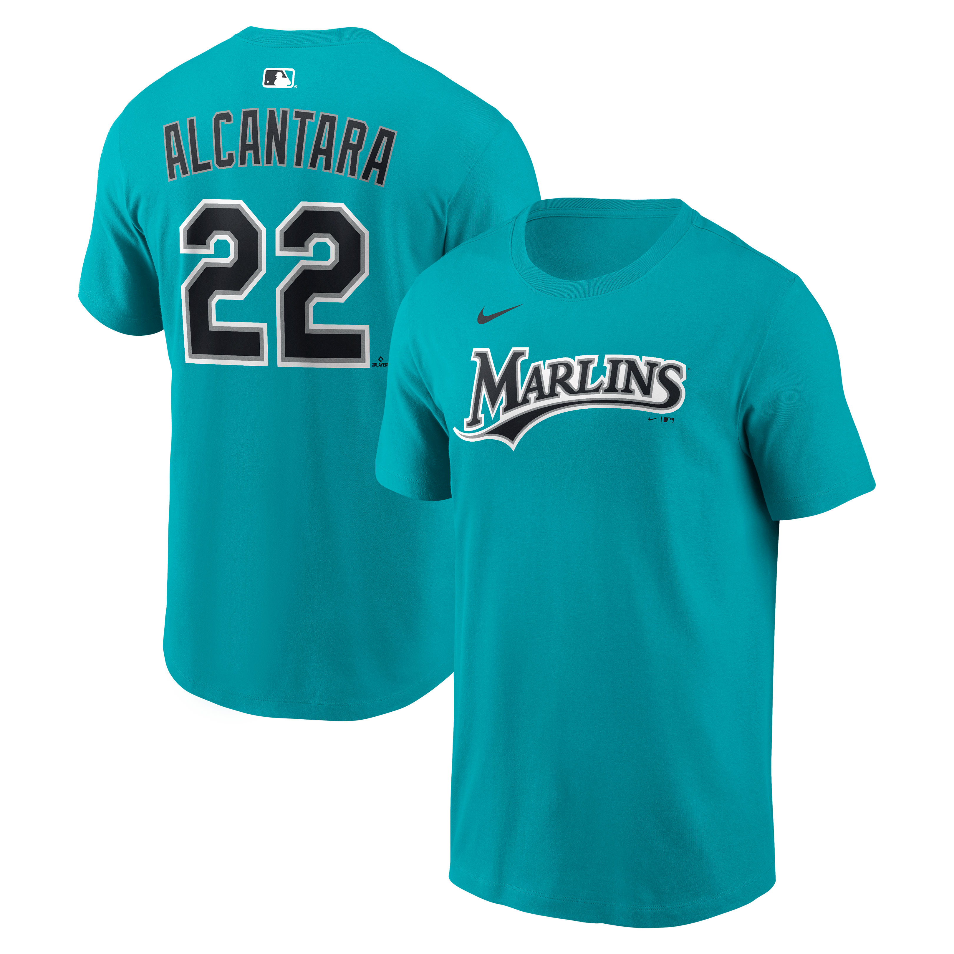 Name & Number T-Shirt Nike Sandy Alcantara Teal Miami Marlins Name & Number T-Shirt