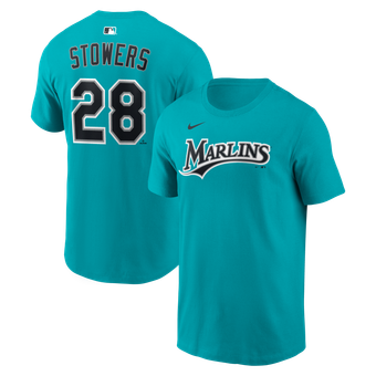 Name & Number T-Shirt Nike Kyle Stowers Teal Miami Marlins Name & Number T-Shirt