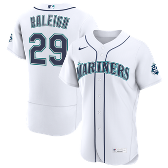 Men's Nike Cal Raleigh White Seattle Mariners Home 50th Season Authentic Jersey