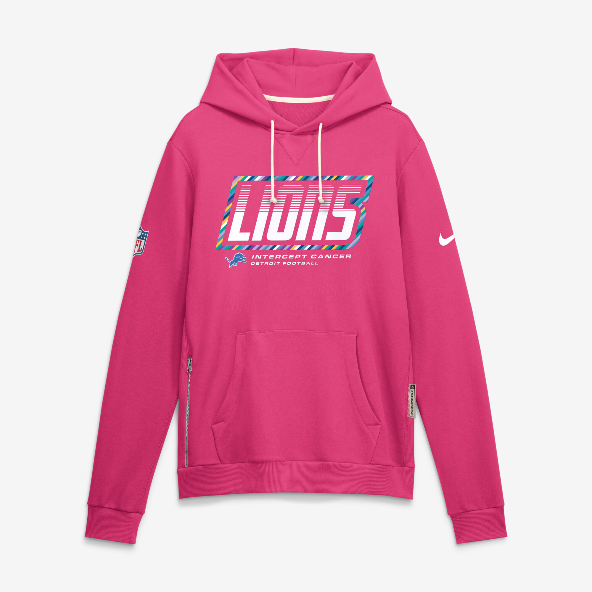 Men's Nike Pink Detroit Lions 2026 NFL Crucial Catch Sideline Standard Issue Dri-FIT Pullover Hoodie