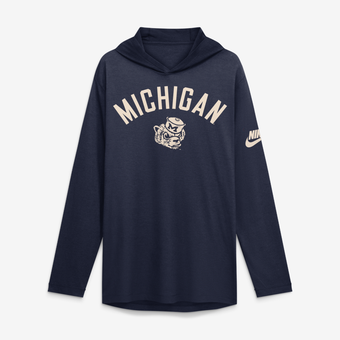 Men's Nike  Navy Michigan Wolverines Legacy Arch Tri-Blend Long Sleeve Hooded T-Shirt