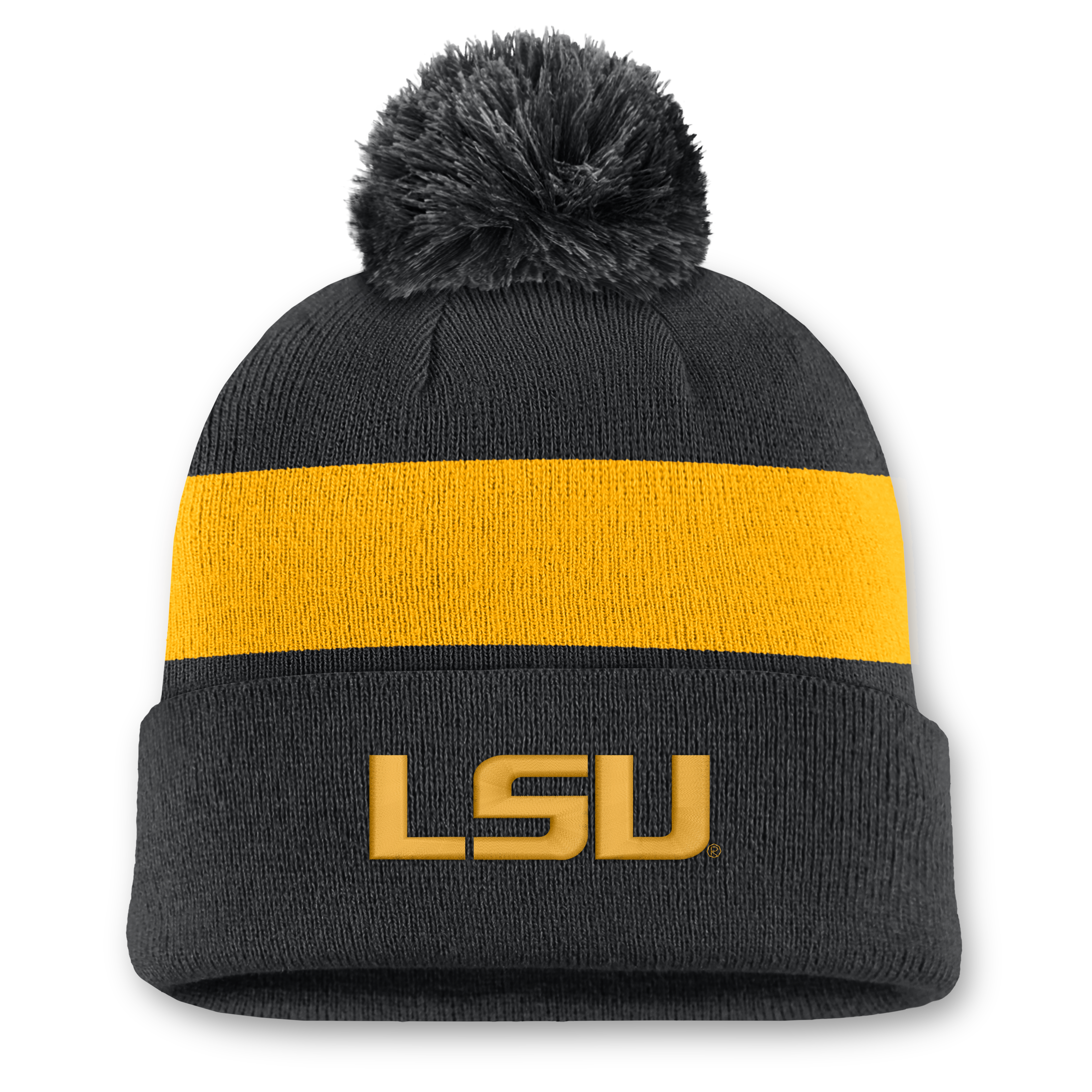 Unisex Nike Black LSU Tigers Primetime Stripe Cuffed Knit Hat with Pom