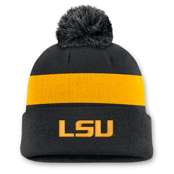 Unisex Nike Black LSU Tigers Primetime Stripe Cuffed Knit Hat with Pom