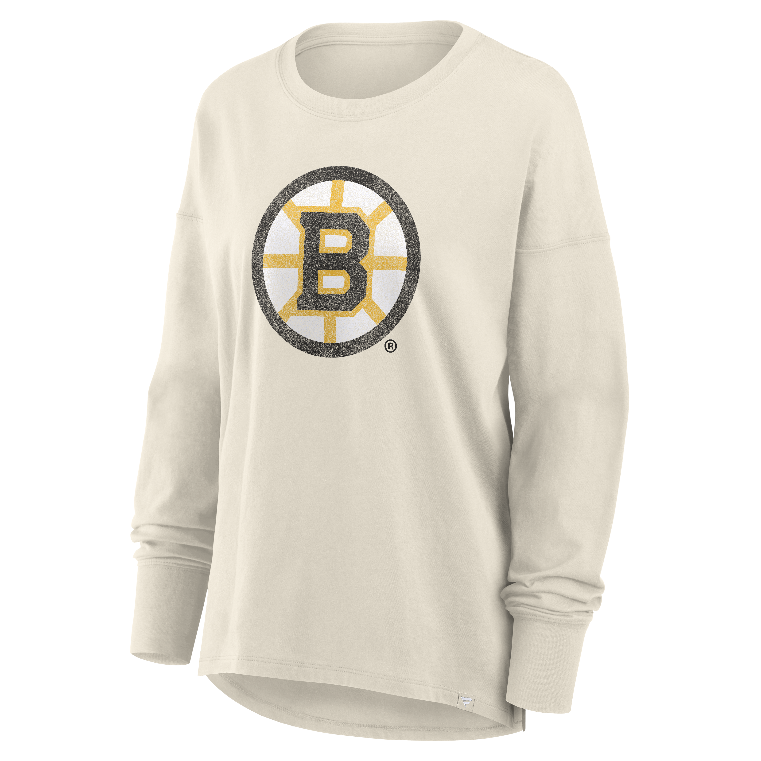 Women's Fanatics Cream Boston Bruins Distressed Logo Long Sleeve T-Shirt