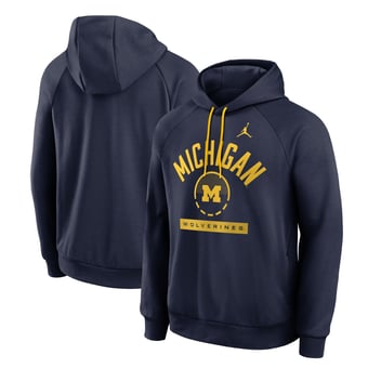 Men's Jordan Brand  Navy Michigan Wolverines Courtside Practice Dri-FIT Raglan Fleece Hoodie