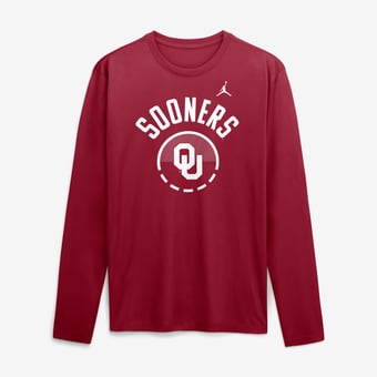 Men's Jordan Brand Crimson Oklahoma Sooners 2026 Courtside Basketball Shootaround Legend Dri-FIT Long Sleeve T-Shirt