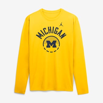 Men's Jordan Brand Maize Michigan Wolverines 2026 Courtside Basketball Shootaround Legend Dri-FIT Long Sleeve T-Shirt