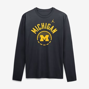 Men's Jordan Brand Navy Michigan Wolverines 2026 Courtside Basketball Shootaround Legend Dri-FIT Long Sleeve T-Shirt