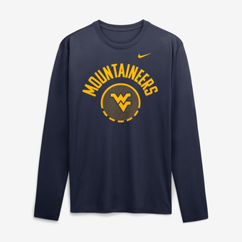Men's Nike Navy West Virginia Mountaineers 2026 Courtside Basketball Shootaround Legend Dri-FIT Long Sleeve T-Shirt