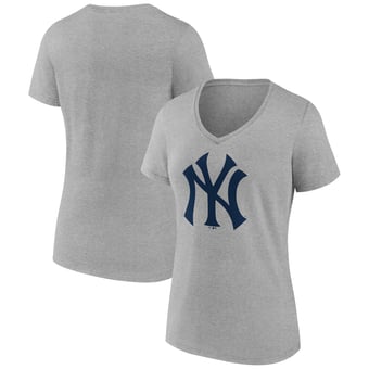 Women's Logo Athletic  Gray New York Yankees Official Logo Athletic V-Neck T-Shirt