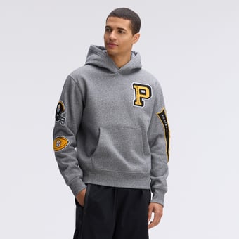 Fanatics Athletic Heather Gray Pittsburgh Steelers IconicFleece Letterman Hoodie