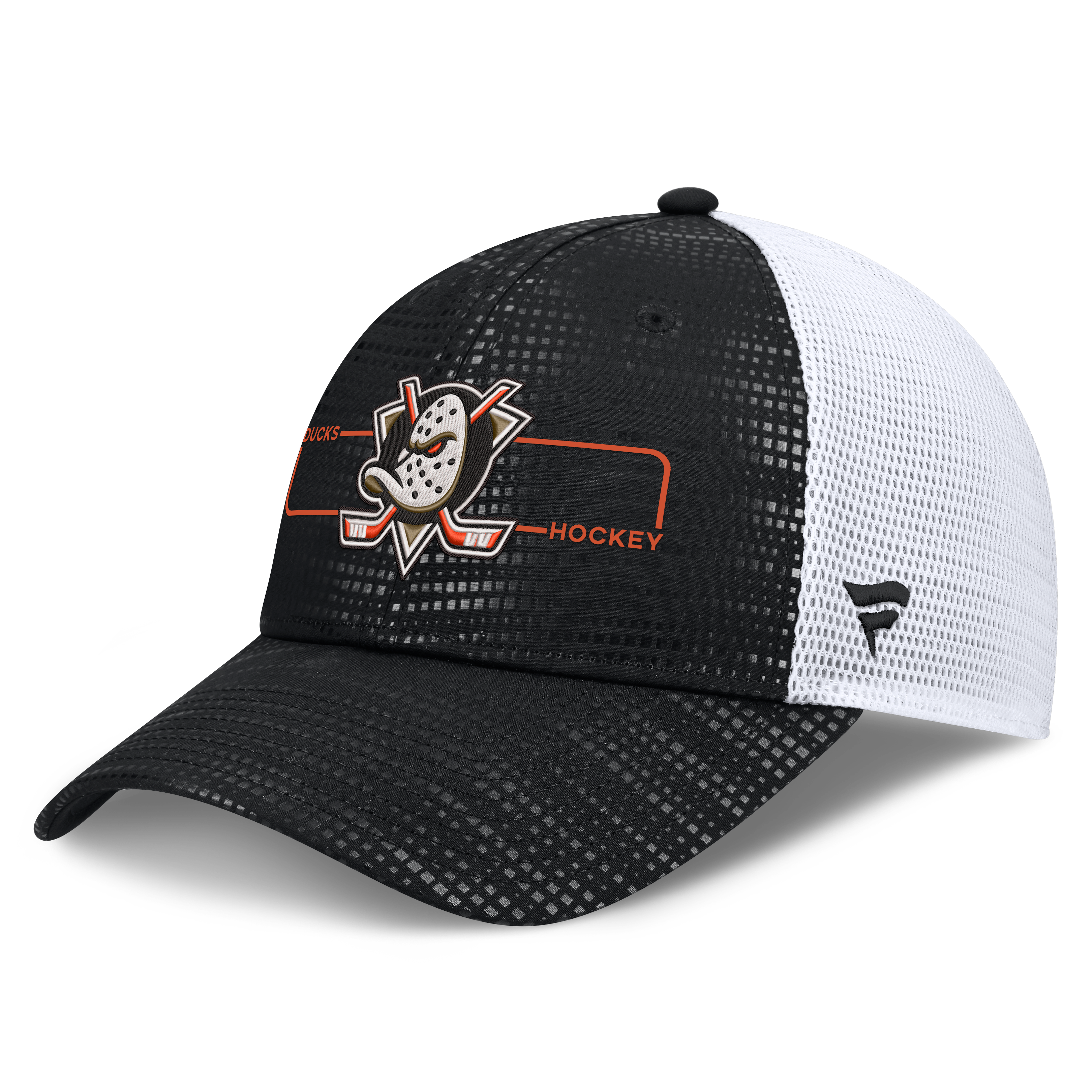 Men's Fanatics Black Anaheim Ducks Authentic Pro Rink Boxed Logo Trucker Hat