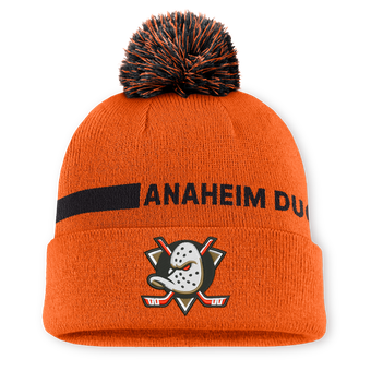Men's Fanatics Orange/Black Anaheim Ducks Authentic Pro Rink Cuffed Knit Hat with Pom