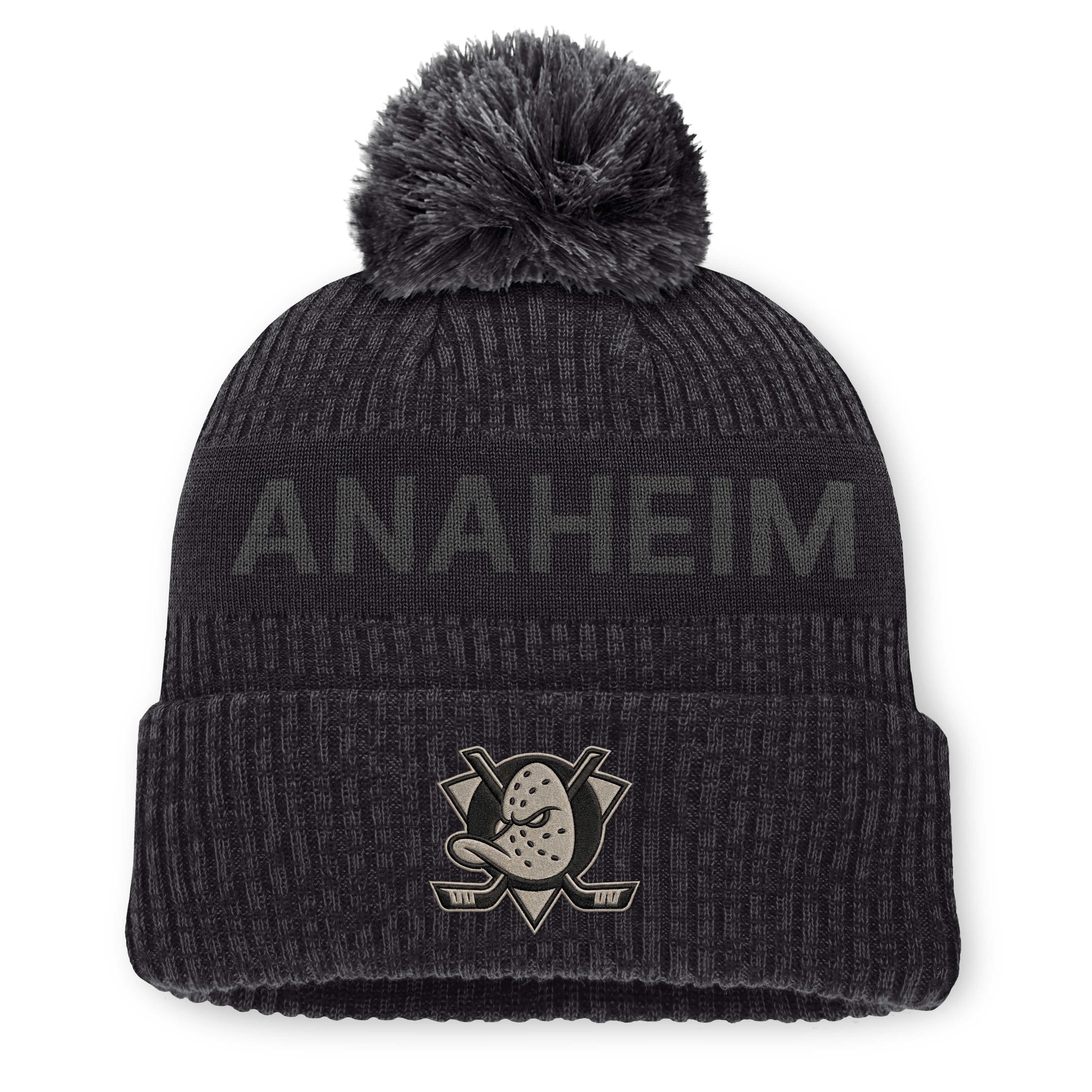 Men's Fanatics Charcoal Anaheim Ducks Road Phantom Cuffed Knit Hat with Pom