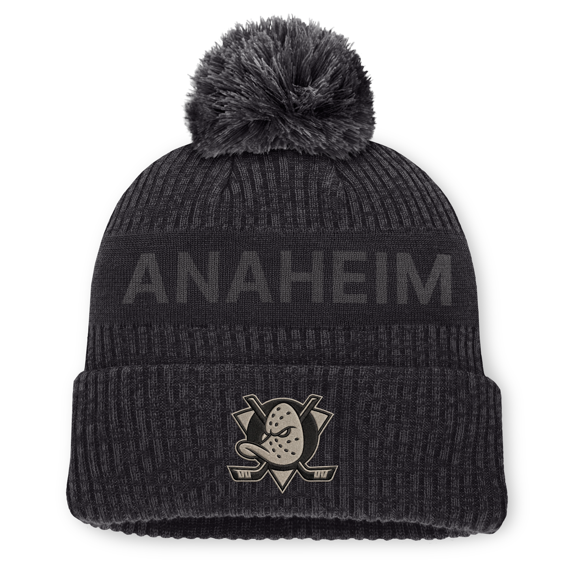 Men's Fanatics Charcoal Anaheim Ducks Road Phantom Cuffed Knit Hat with Pom