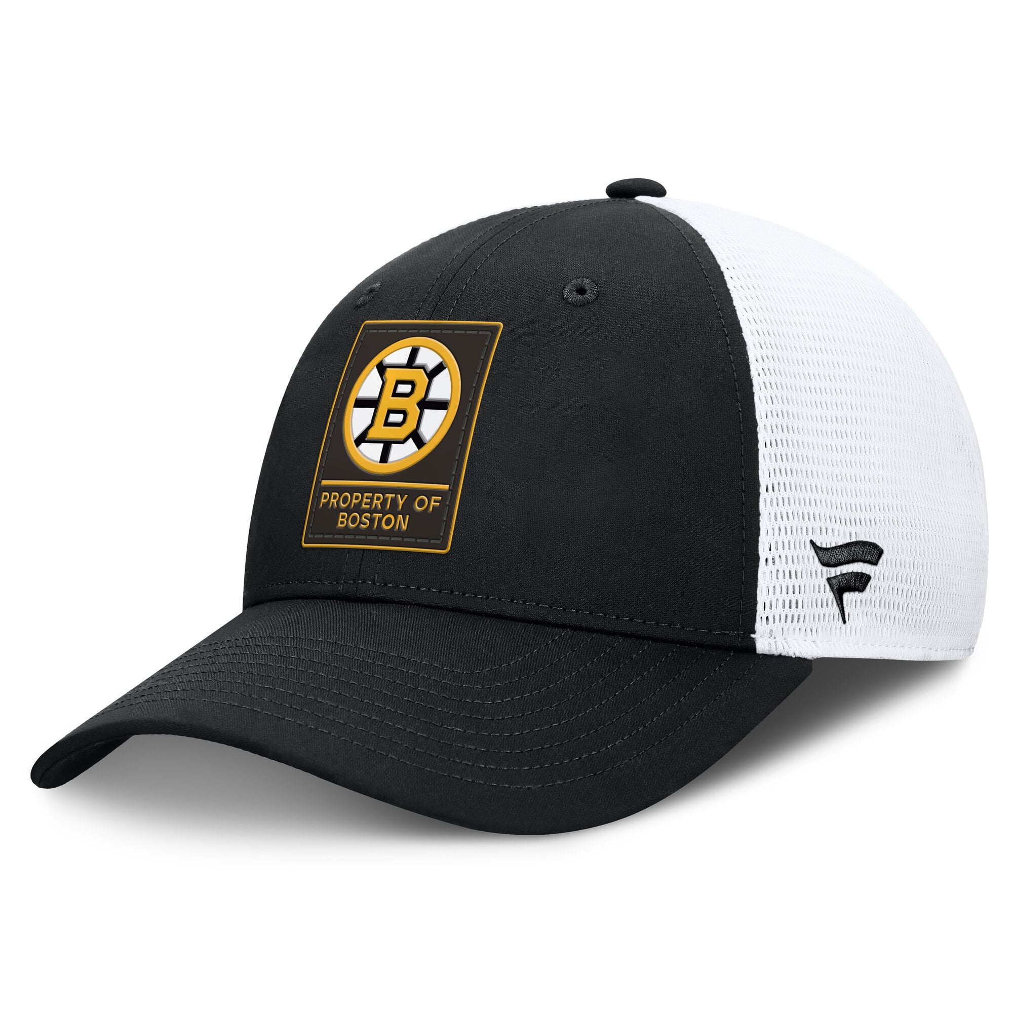 Men's Fanatics Black/White Boston Bruins Authentic Pro Train Meshback Adjustable Hat