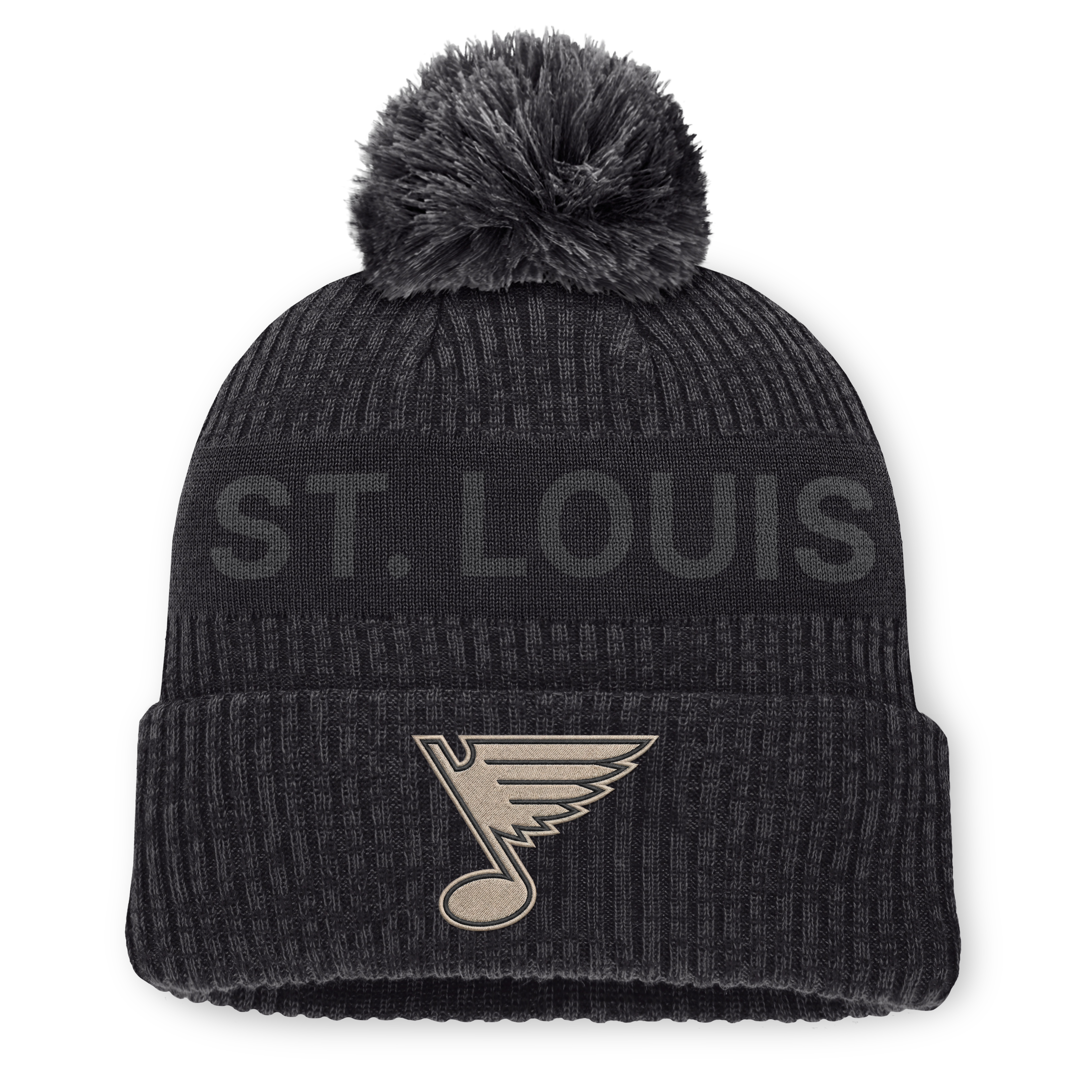 Men's Fanatics Charcoal St. Louis Blues Road Phantom Cuffed Knit Hat with Pom