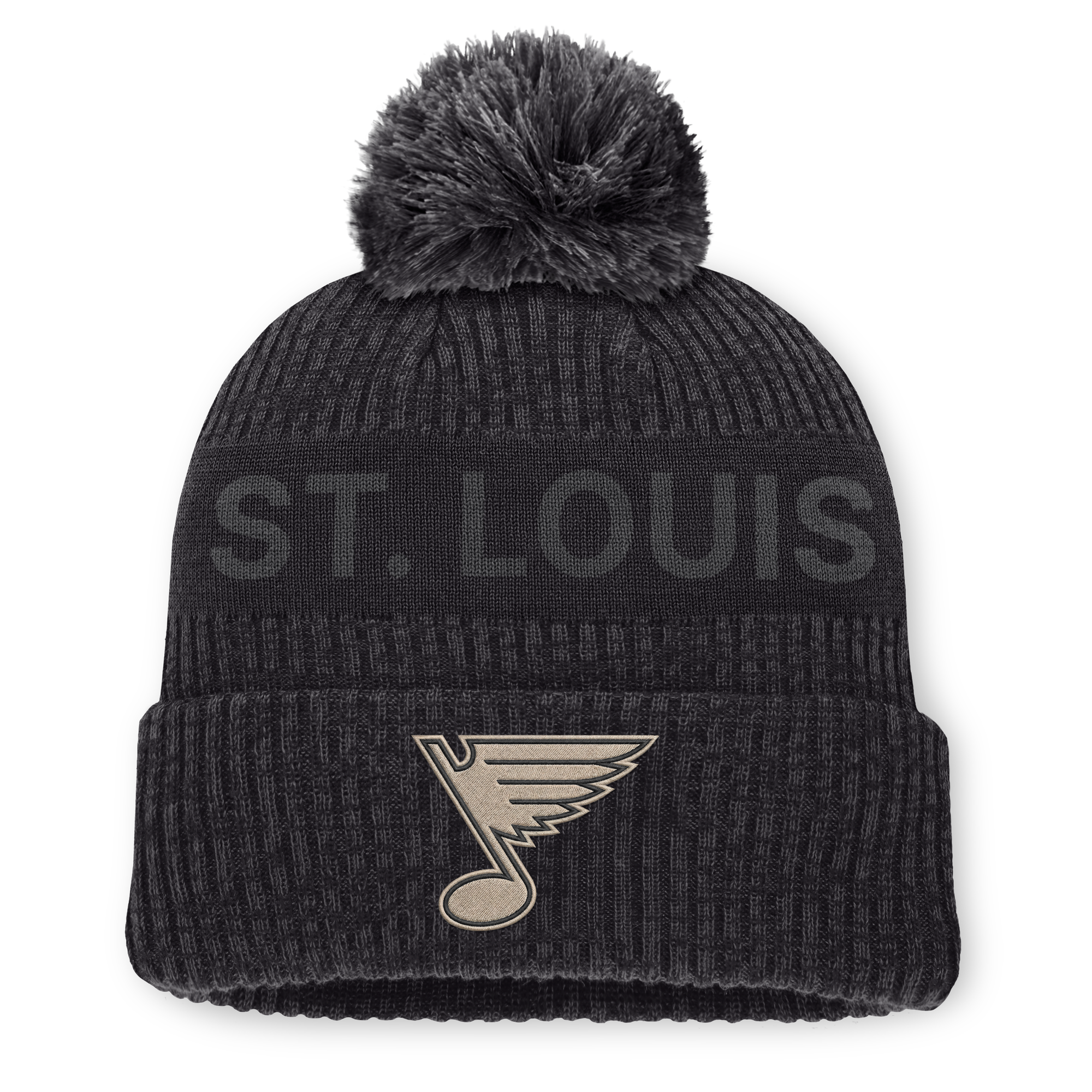 Men's Fanatics Charcoal St. Louis Blues Road Phantom Cuffed Knit Hat with Pom