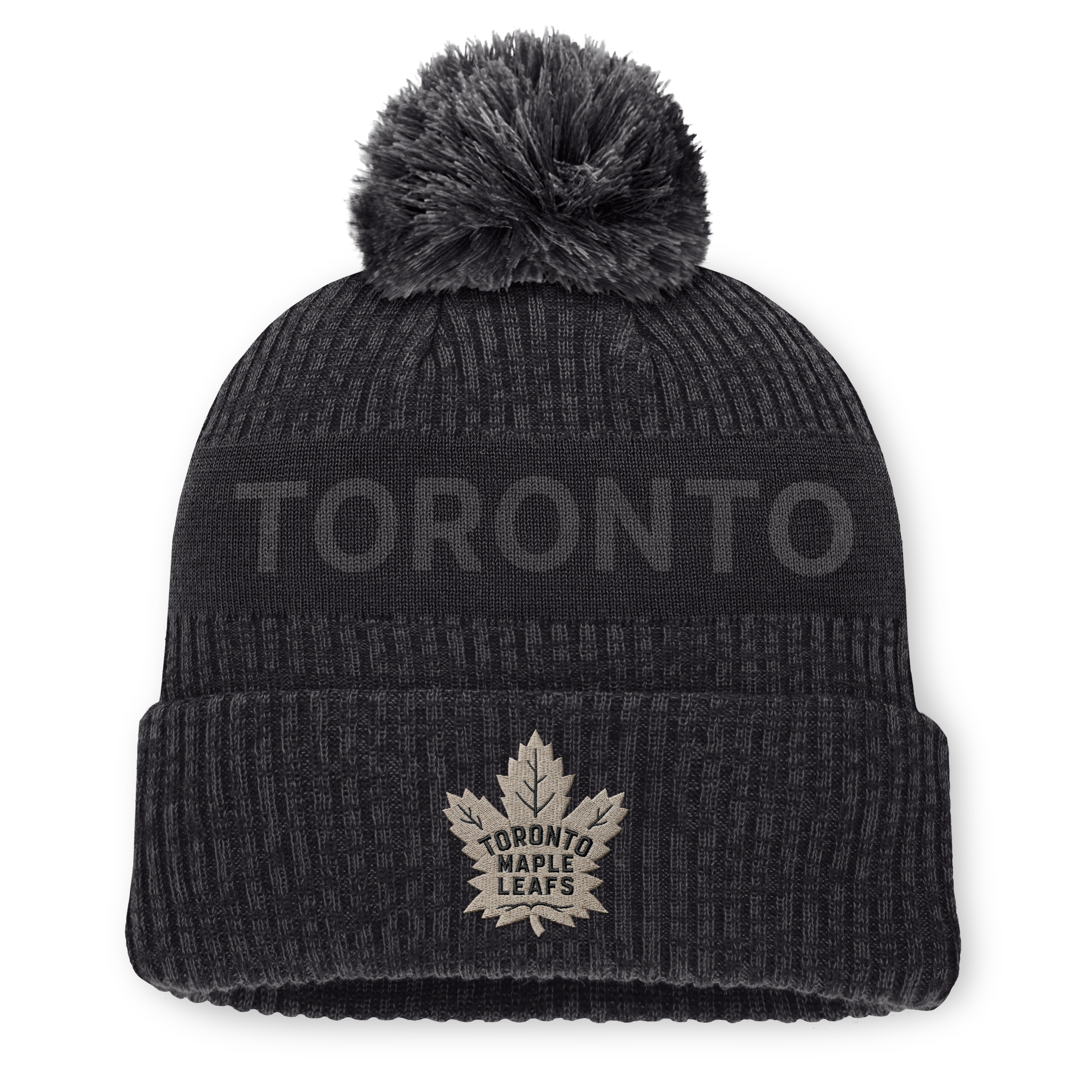 Men's Fanatics Charcoal Toronto Maple Leafs Road Phantom Cuffed Knit Hat with Pom