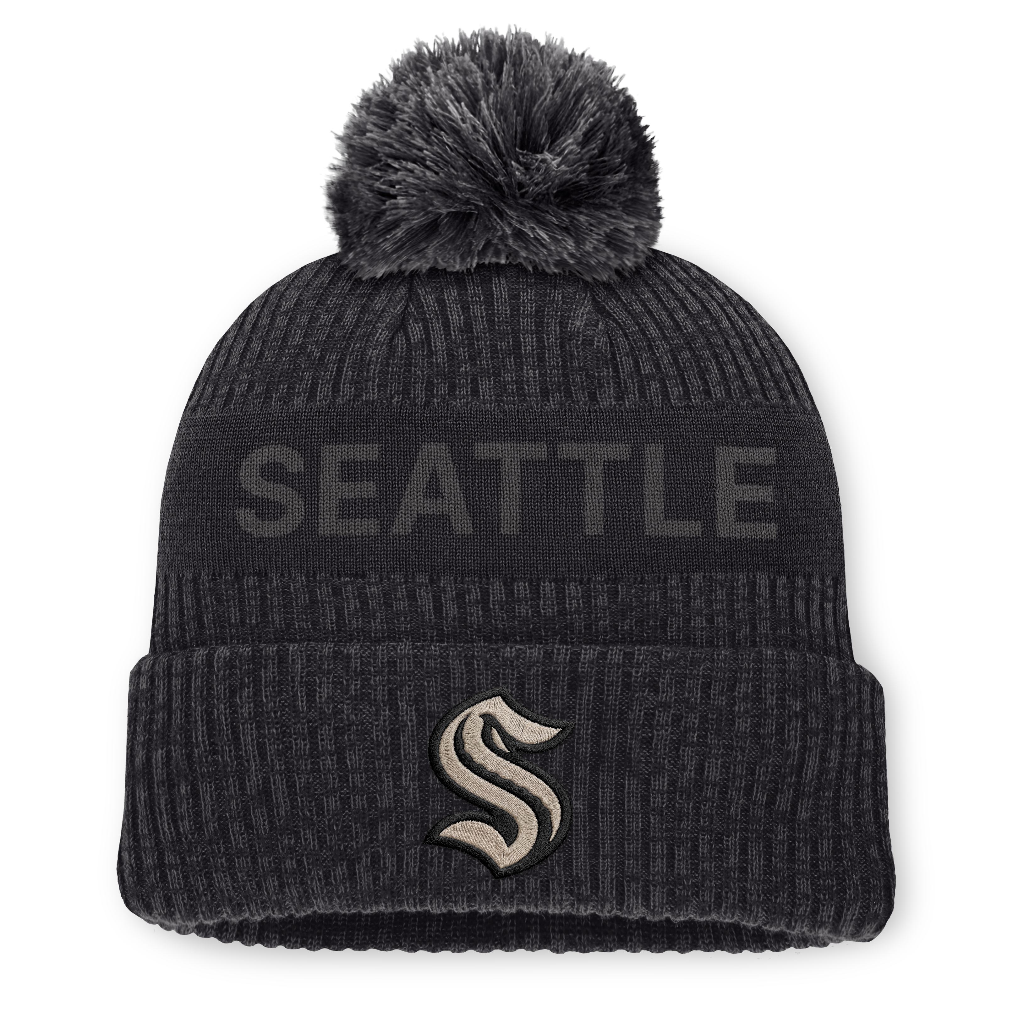 Men's Fanatics Charcoal Seattle Kraken Road Phantom Cuffed Knit Hat with Pom
