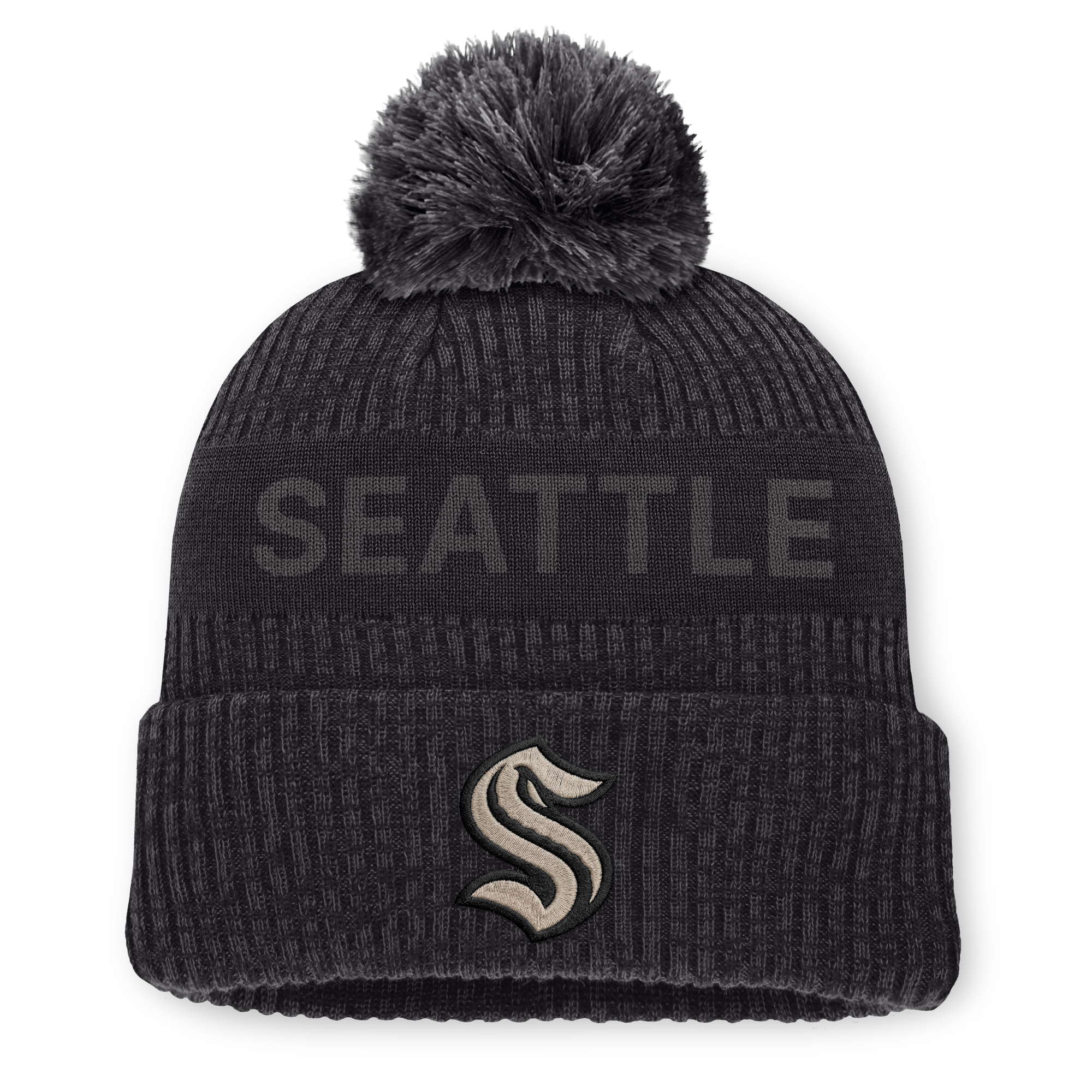 Men's Fanatics Charcoal Seattle Kraken Road Phantom Cuffed Knit Hat with Pom