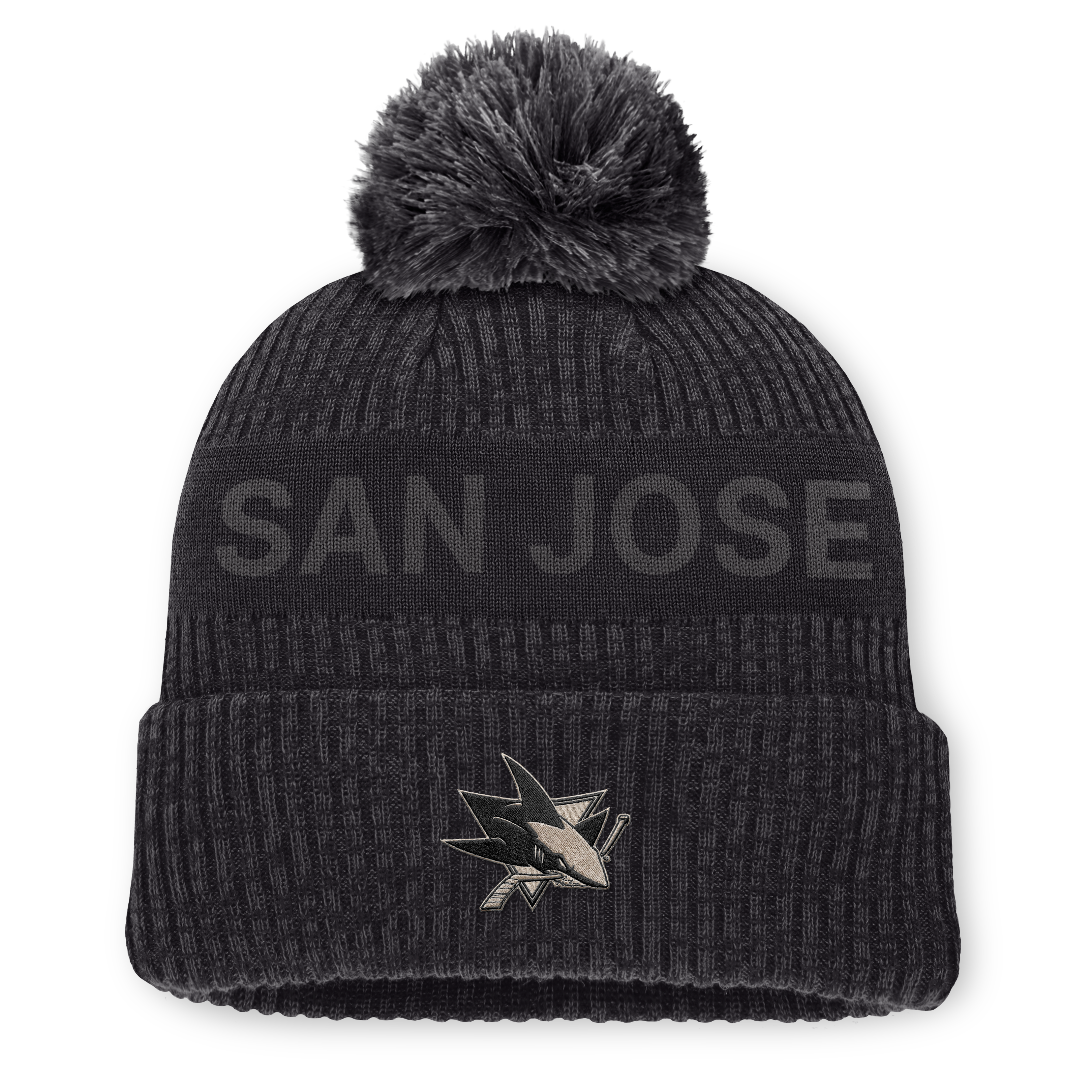 Men's Fanatics Charcoal San Jose Sharks Road Phantom Cuffed Knit Hat with Pom