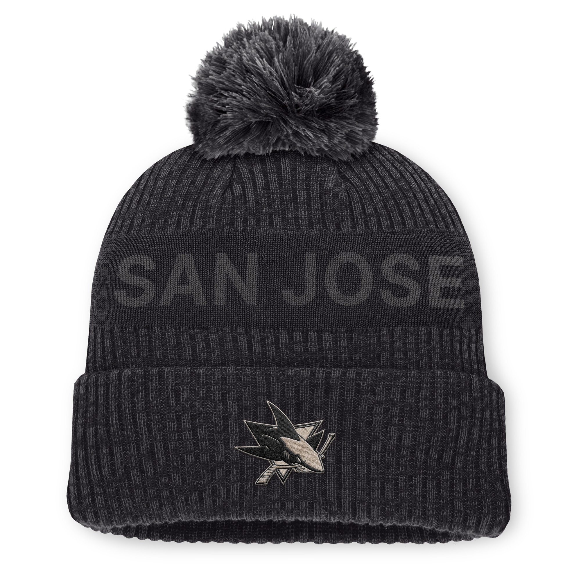 Men's Fanatics Charcoal San Jose Sharks Road Phantom Cuffed Knit Hat with Pom