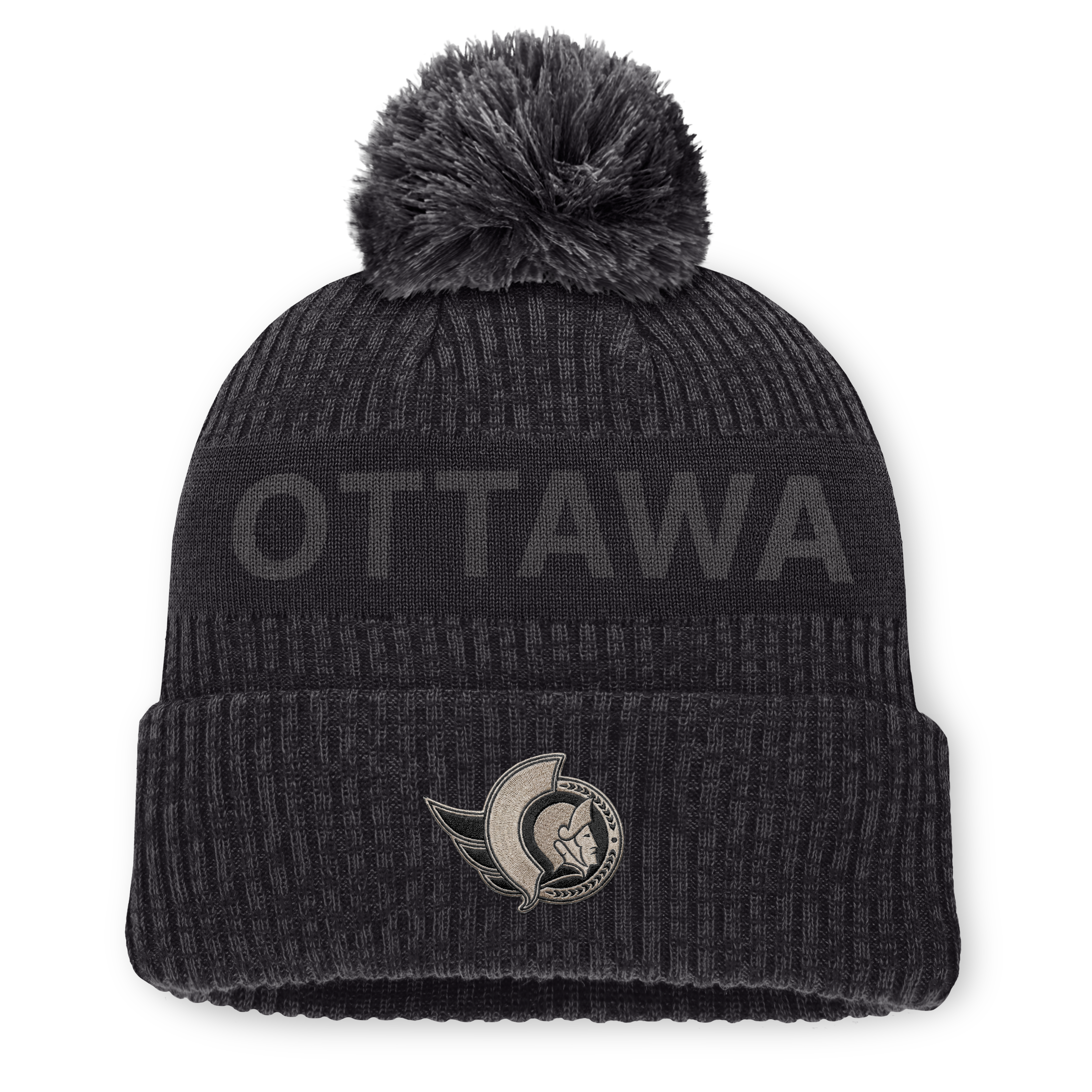 Men's Fanatics Charcoal Ottawa Senators Road Phantom Cuffed Knit Hat with Pom