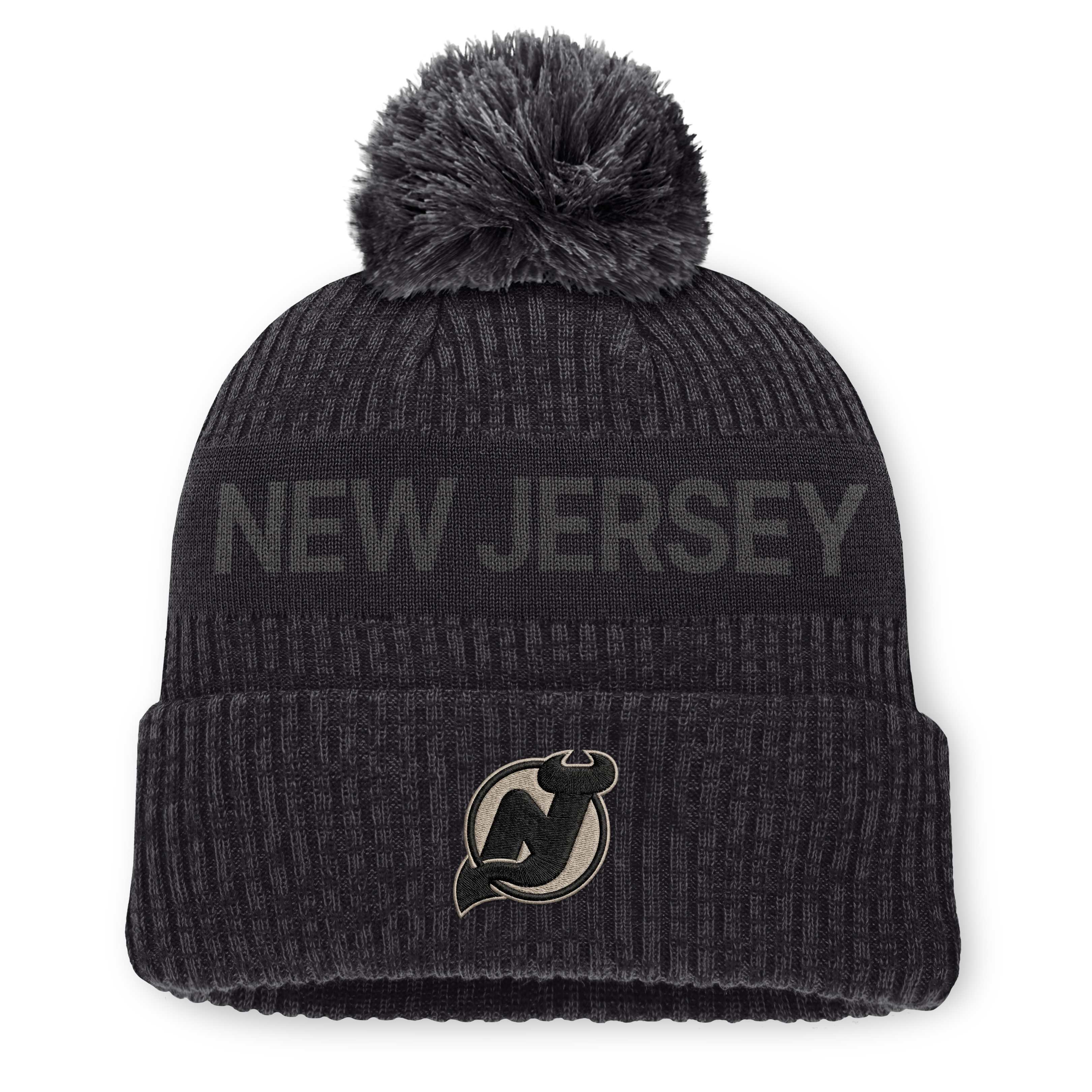 Men's Fanatics Charcoal New Jersey Devils Road Phantom Cuffed Knit Hat with Pom