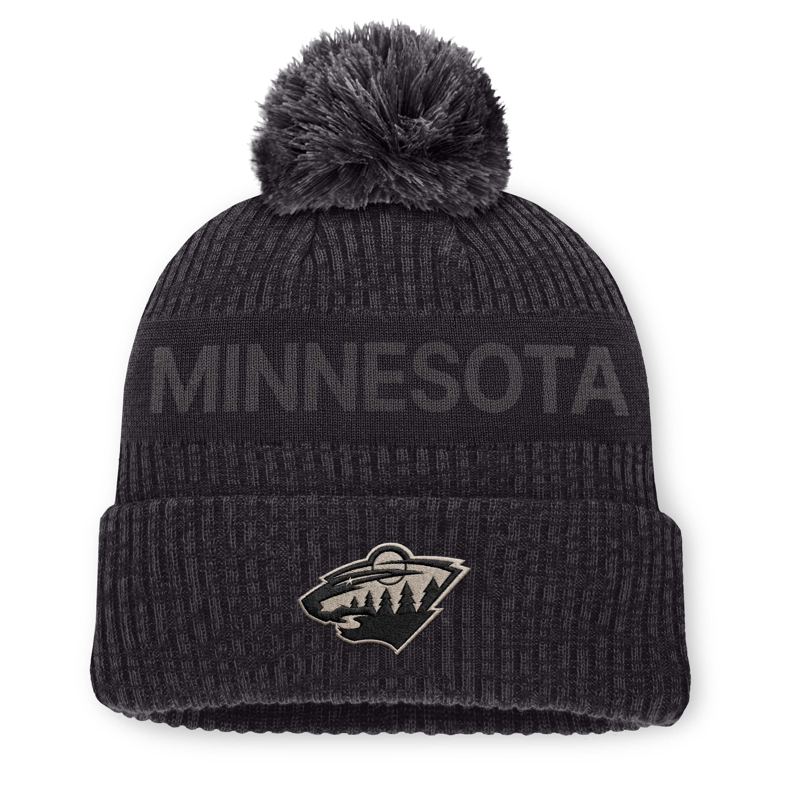 Men's Fanatics Charcoal Minnesota Wild Road Phantom Cuffed Knit Hat with Pom