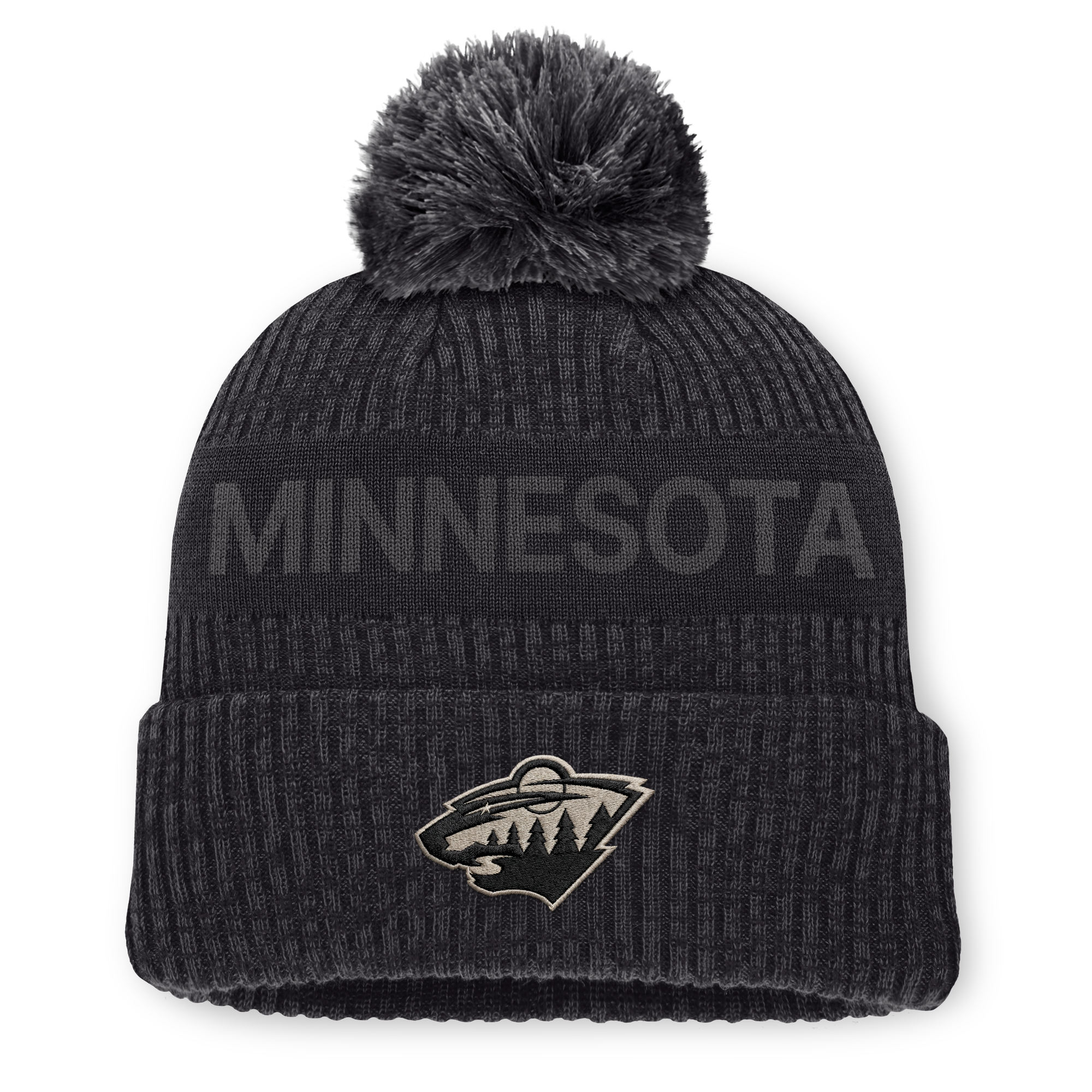Men's Fanatics Charcoal Minnesota Wild Road Phantom Cuffed Knit Hat with Pom
