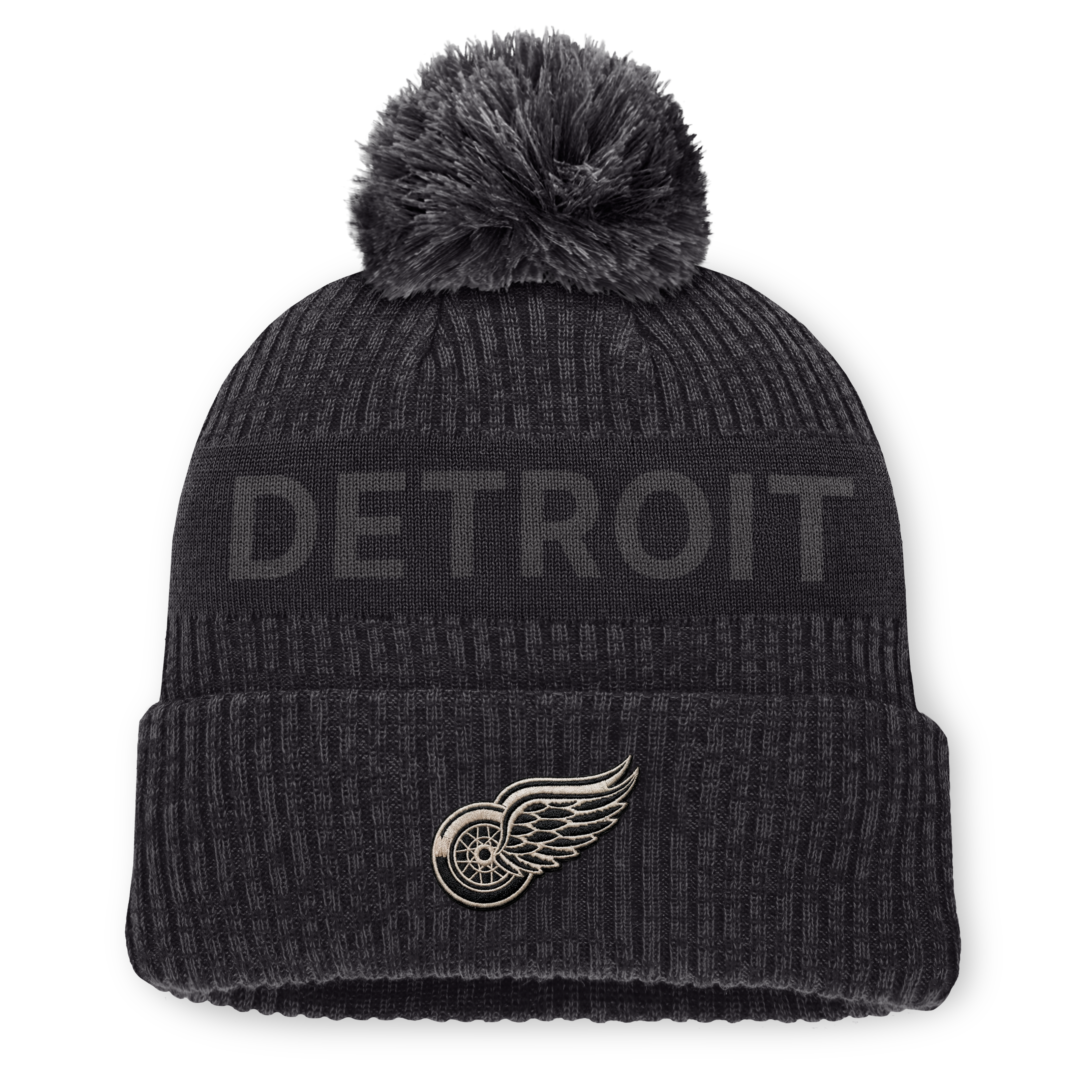 Men's Fanatics Charcoal Detroit Red Wings Road Phantom Cuffed Knit Hat with Pom