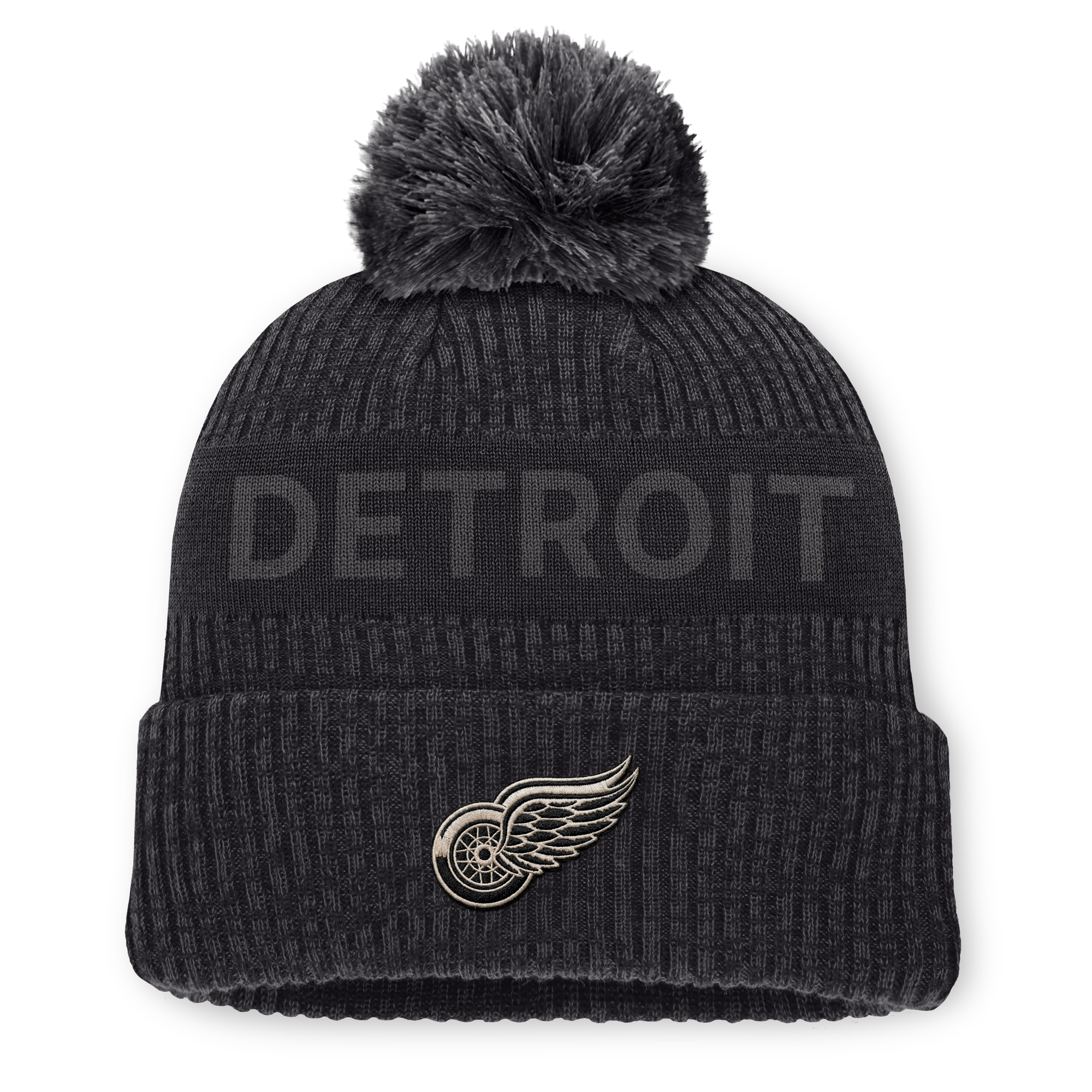 Men's Fanatics Charcoal Detroit Red Wings Road Phantom Cuffed Knit Hat with Pom