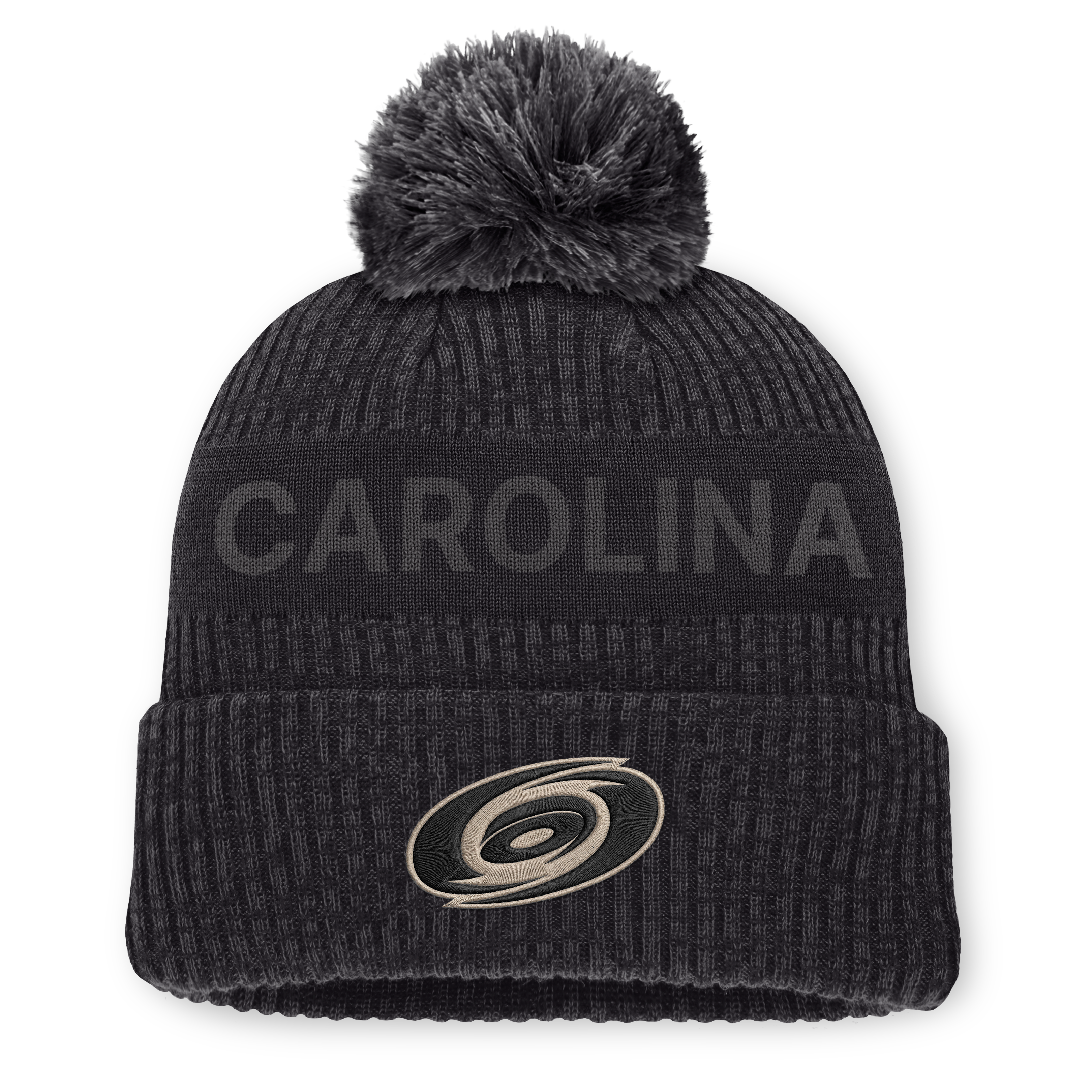 Men's Fanatics Charcoal Carolina Hurricanes Road Phantom Cuffed Knit Hat with Pom