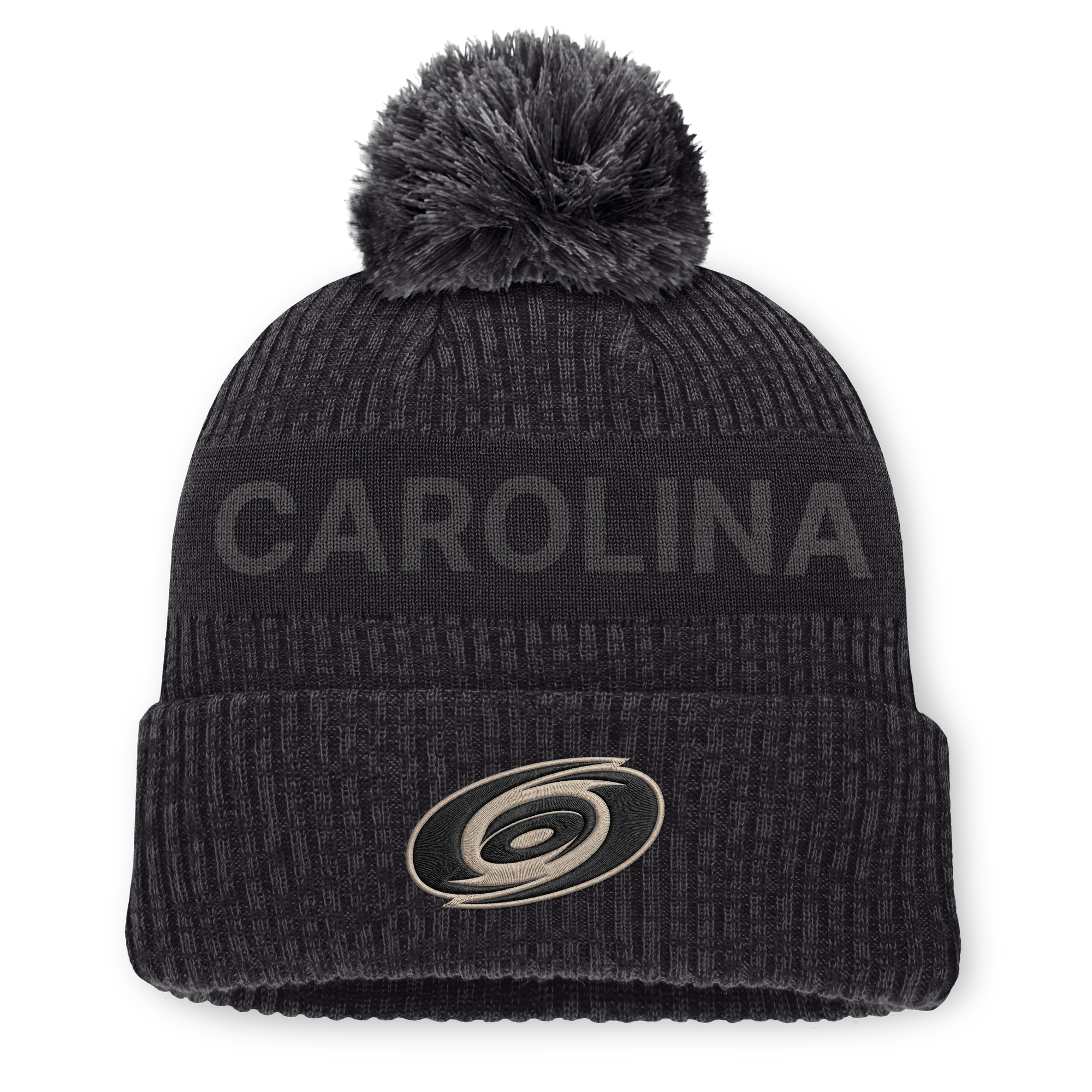 Men's Fanatics Charcoal Carolina Hurricanes Road Phantom Cuffed Knit Hat with Pom