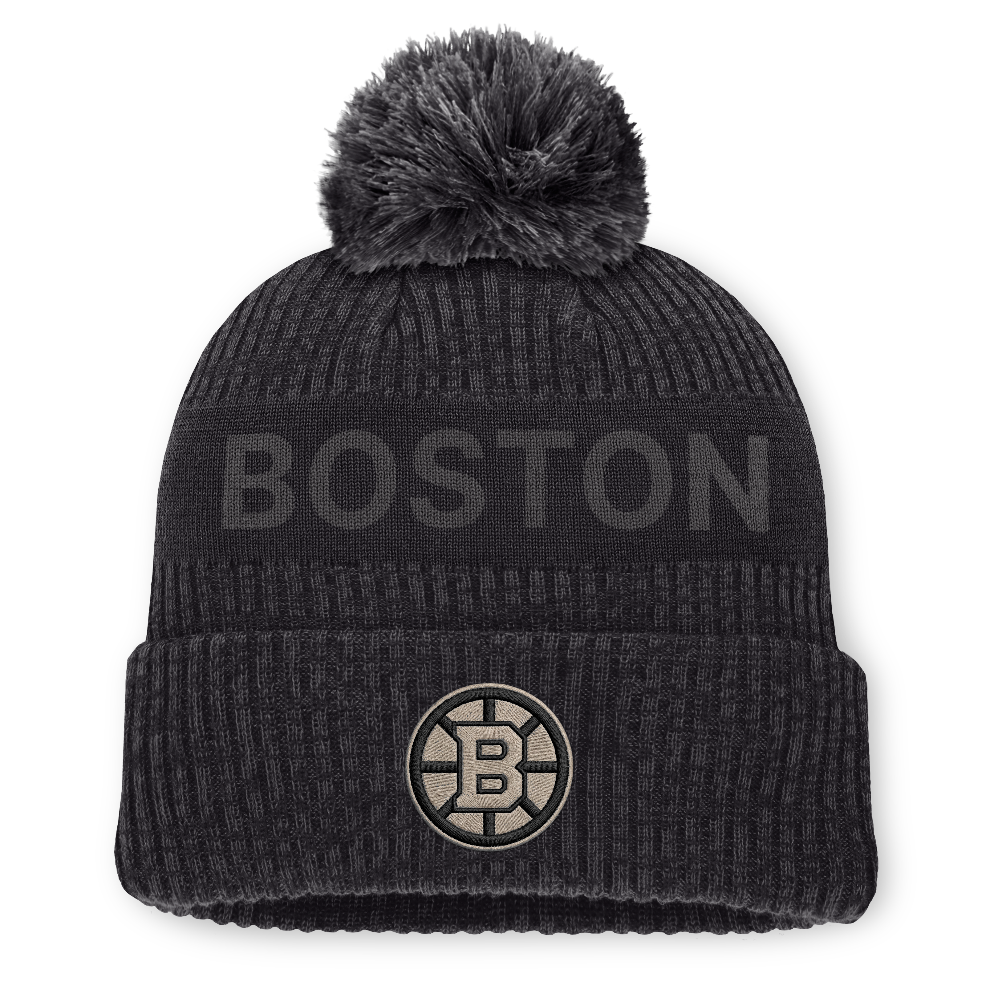 Men's Fanatics Charcoal Boston Bruins Road Phantom Cuffed Knit Hat with Pom