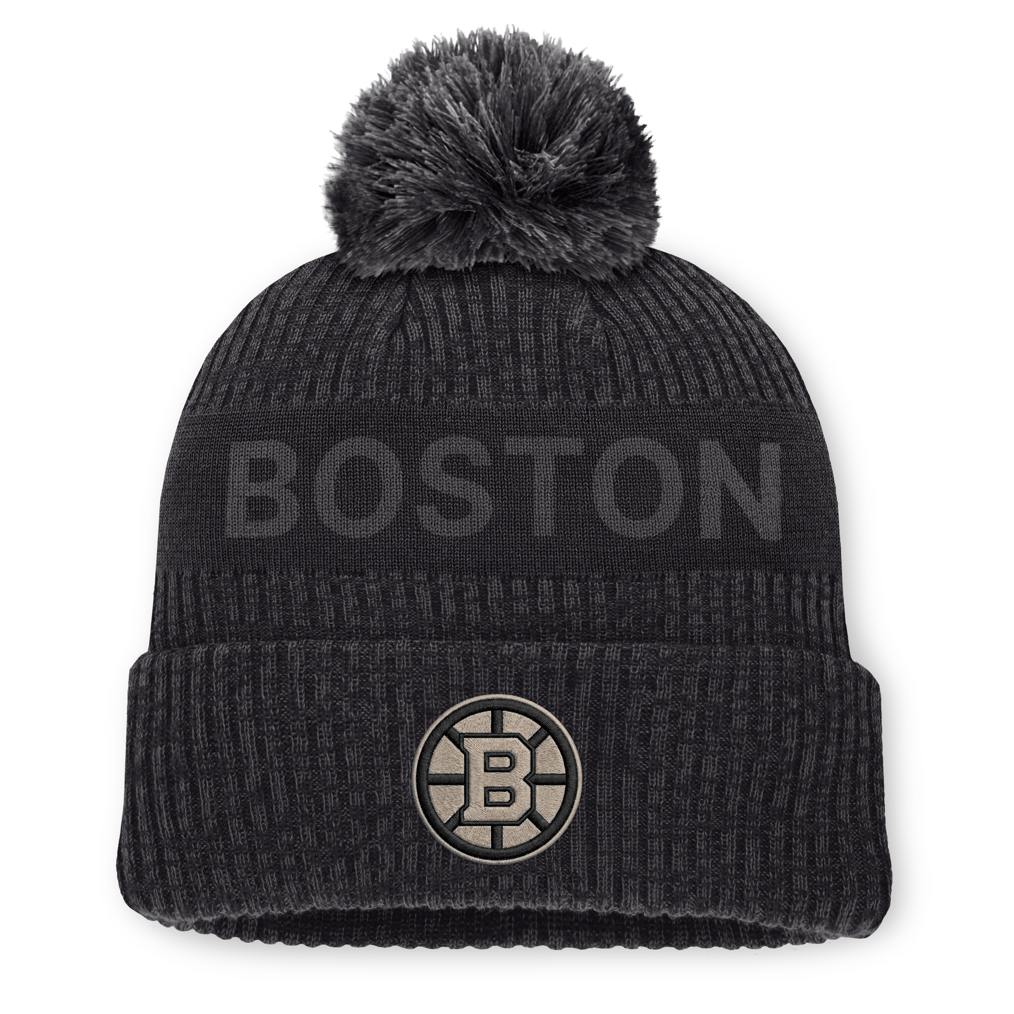 Men's Fanatics Charcoal Boston Bruins Road Phantom Cuffed Knit Hat with Pom
