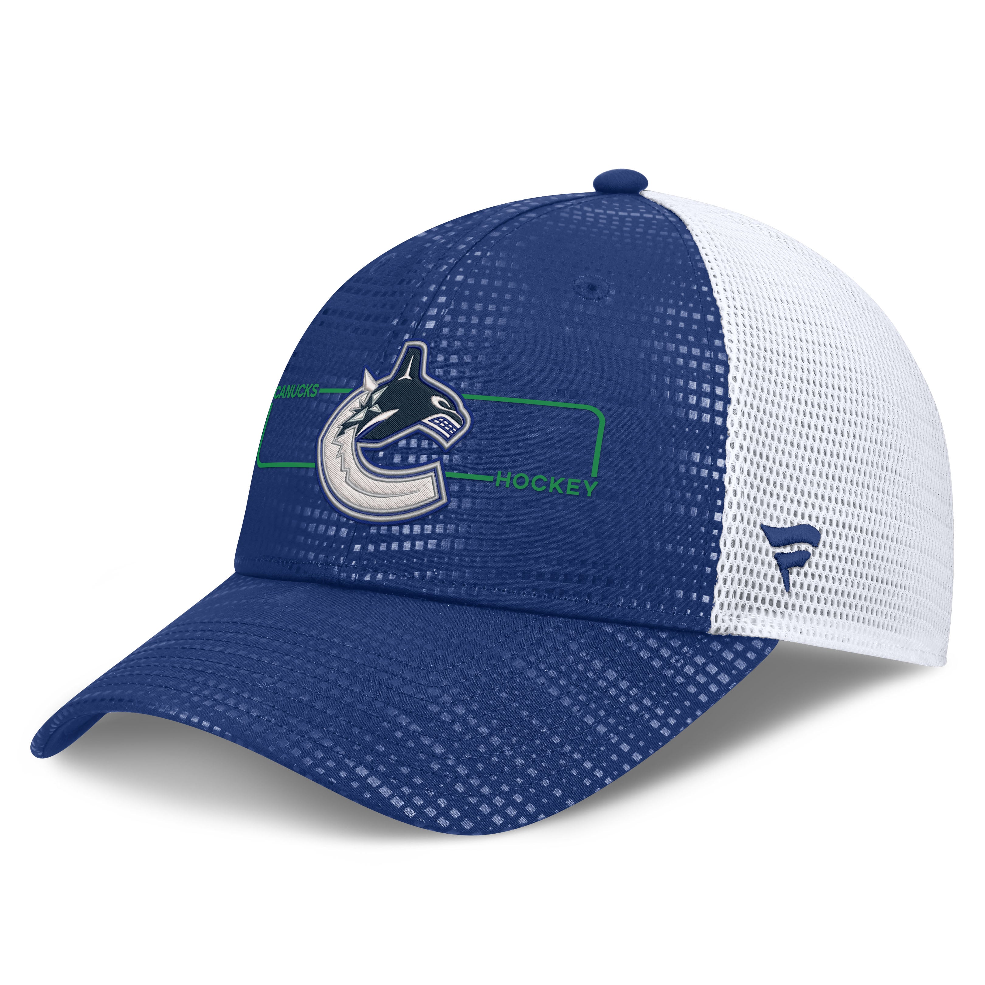 Men's Fanatics Blue Vancouver Canucks Authentic Pro Rink Boxed Logo Trucker Hat