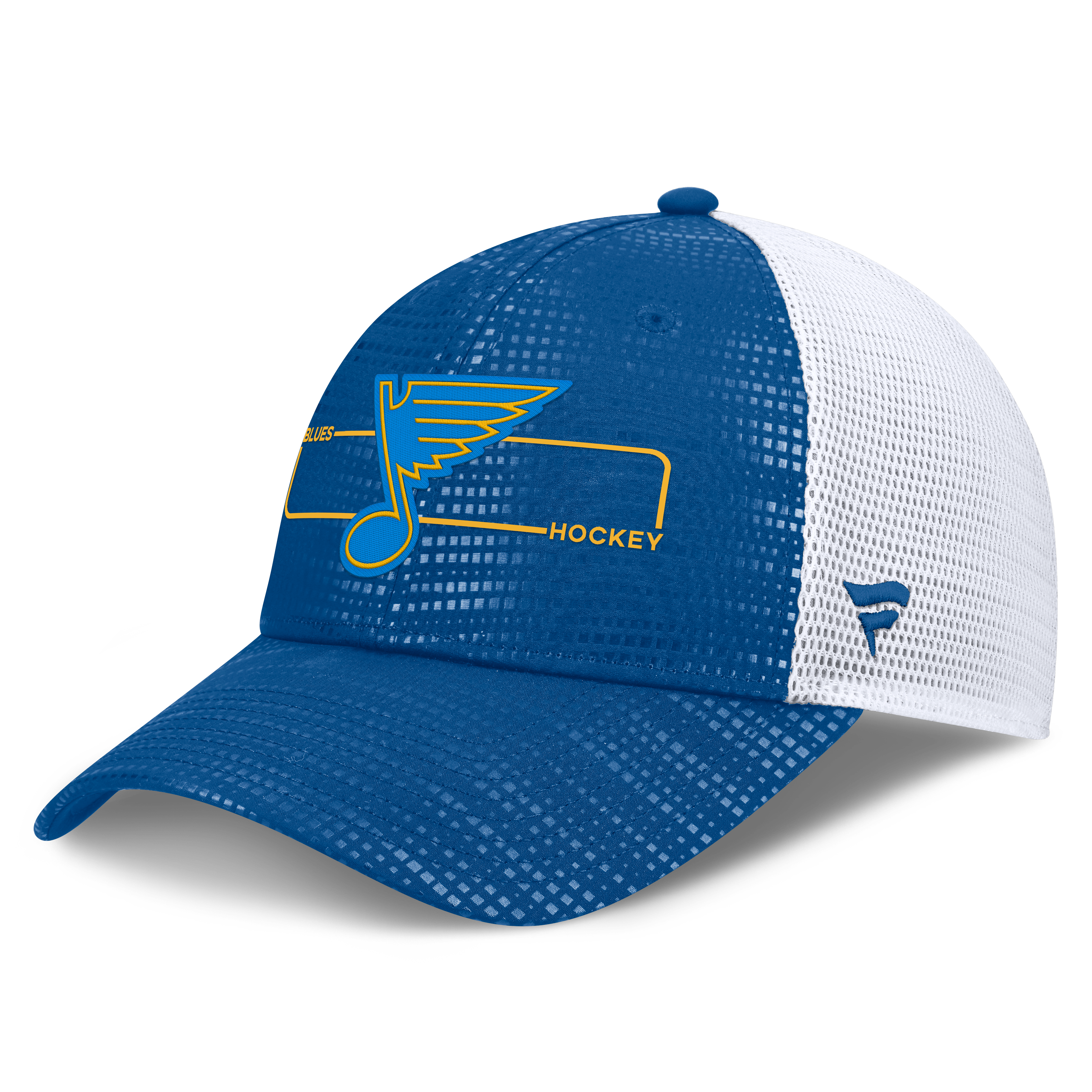 Men's Fanatics Blue St. Louis Blues Authentic Pro Rink Boxed Logo Trucker Hat