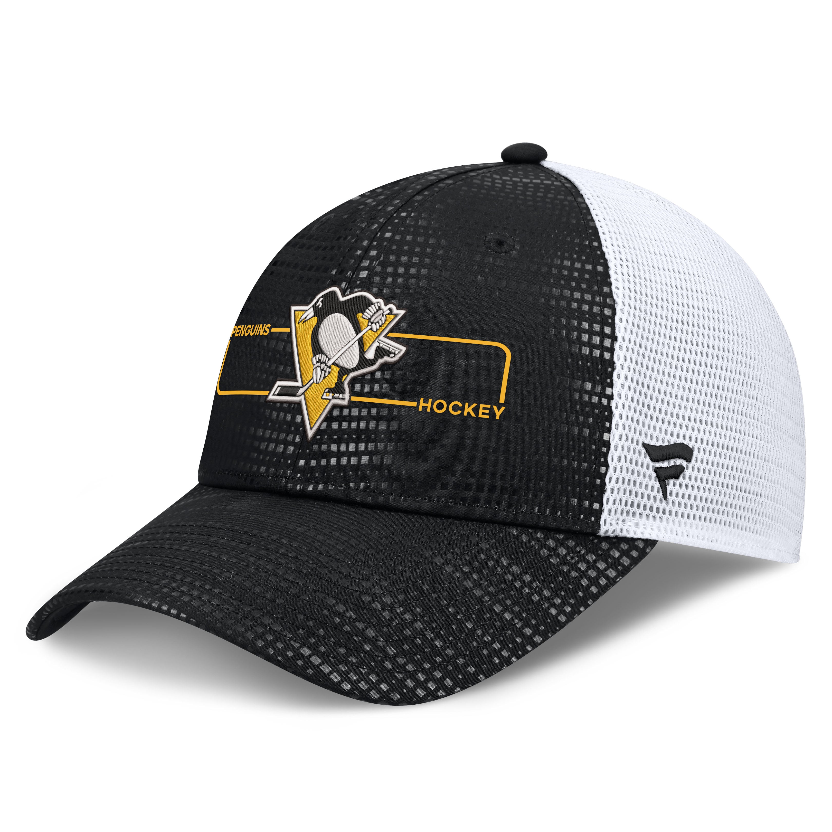Men's Fanatics Black Pittsburgh Penguins Authentic Pro Rink Boxed Logo Trucker Hat